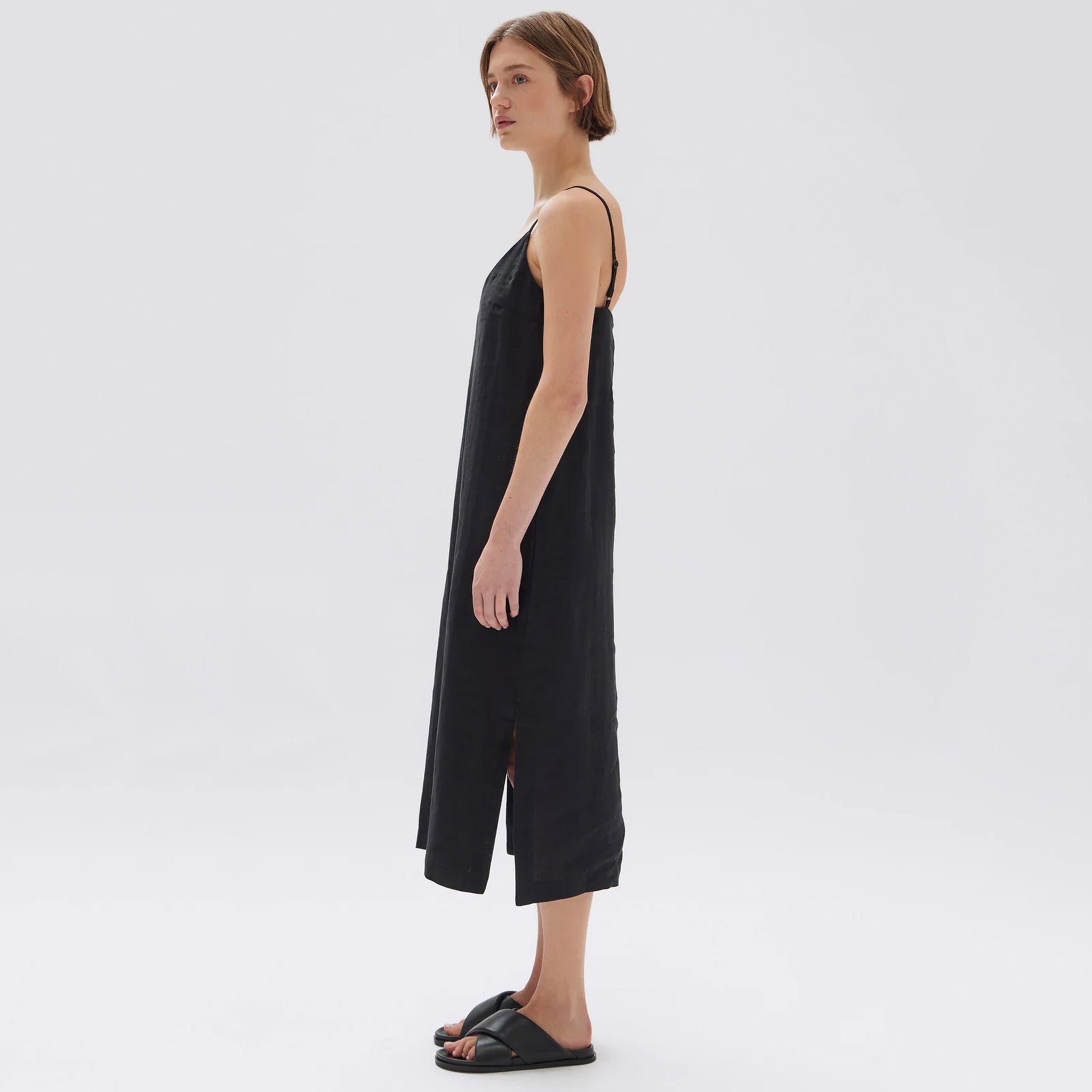 Assembly Label Vallory Linen Slip Dress - Black