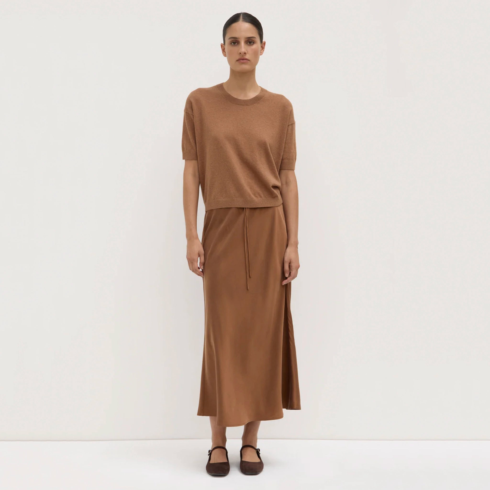 Assembly Label Vanya Cotton Cashmere Boxy Knit Tee - Bronze