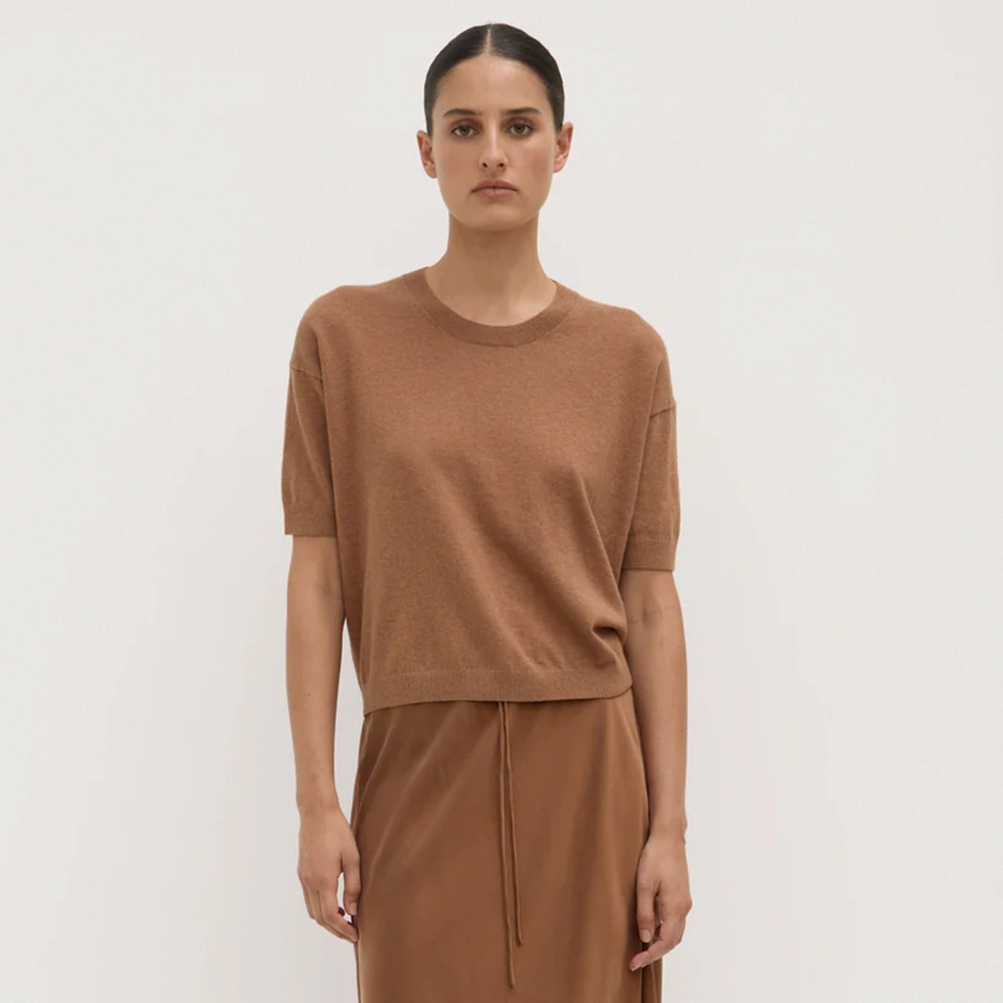 Assembly Label Vanya Cotton Cashmere Boxy Knit Tee - Bronze