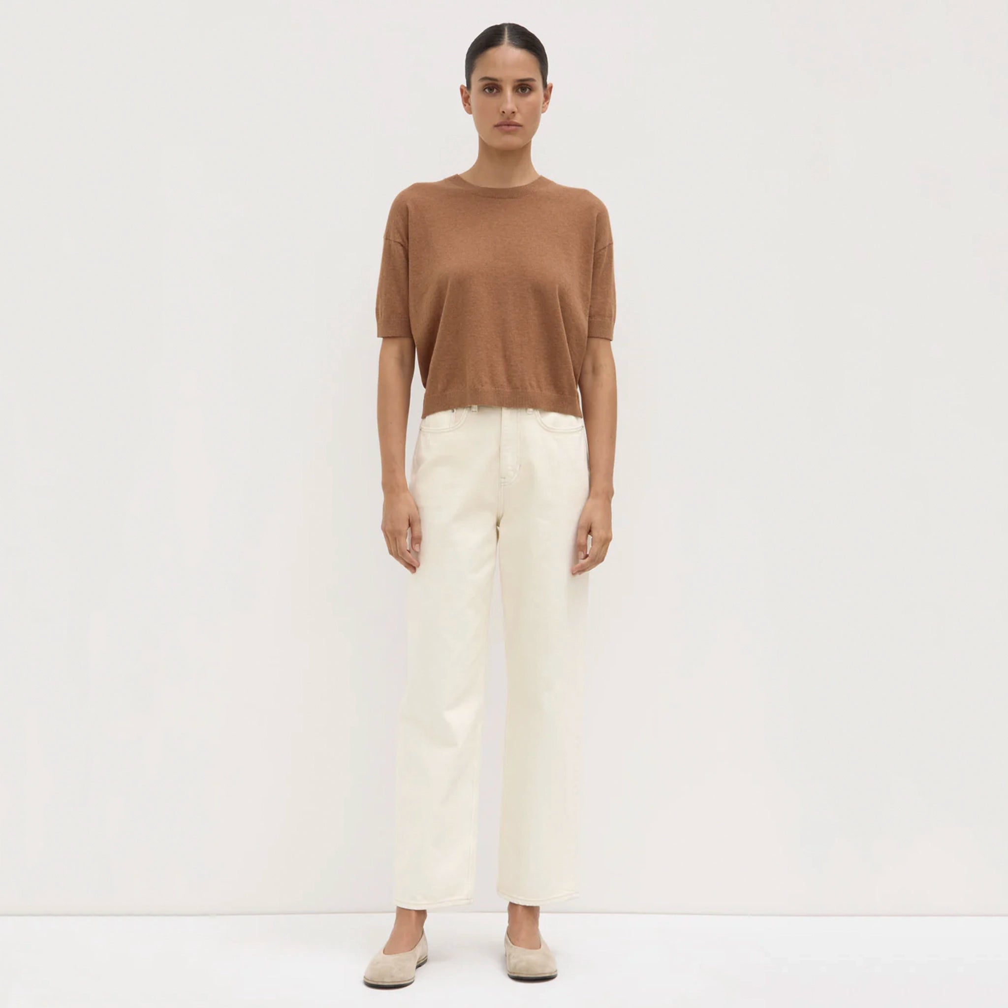 Assembly Label Vanya Cotton Cashmere Boxy Knit Tee - Bronze