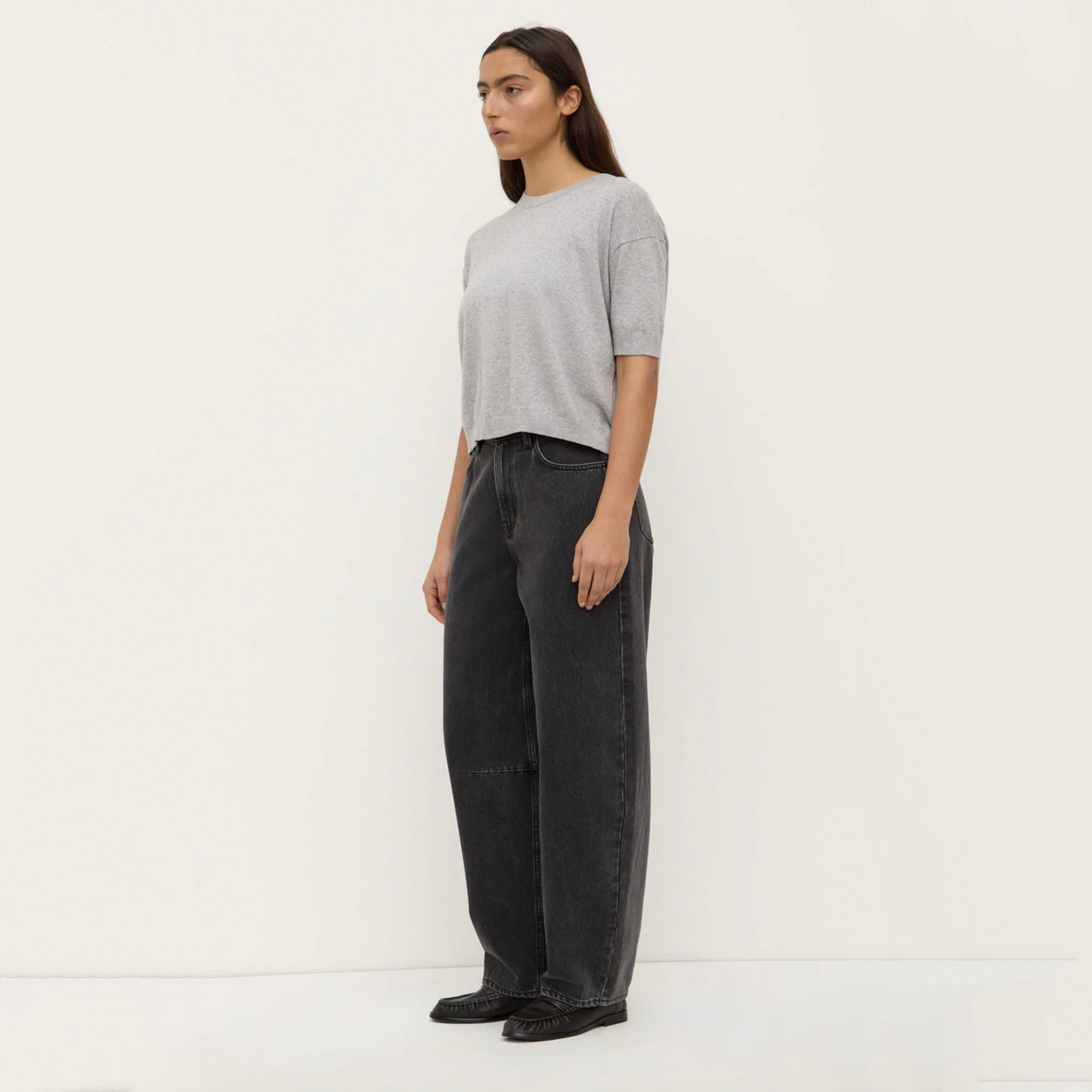 Assembly Label Vanya Cotton Cashmere Boxy Knit Tee - Grey Marle