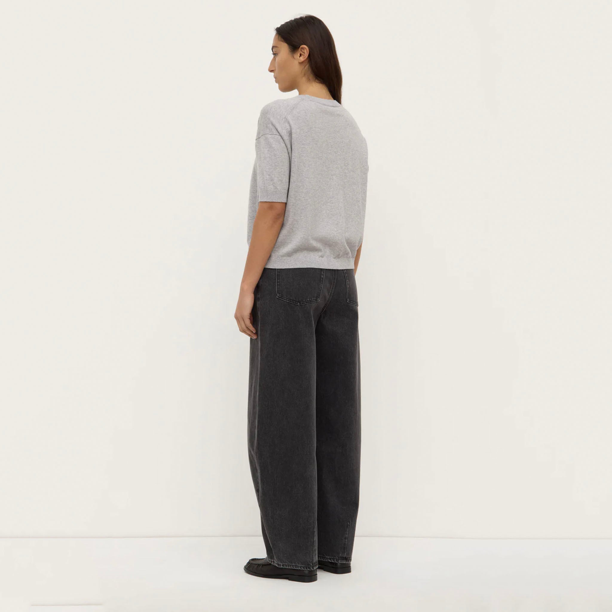 Assembly Label Vanya Cotton Cashmere Boxy Knit Tee - Grey Marle