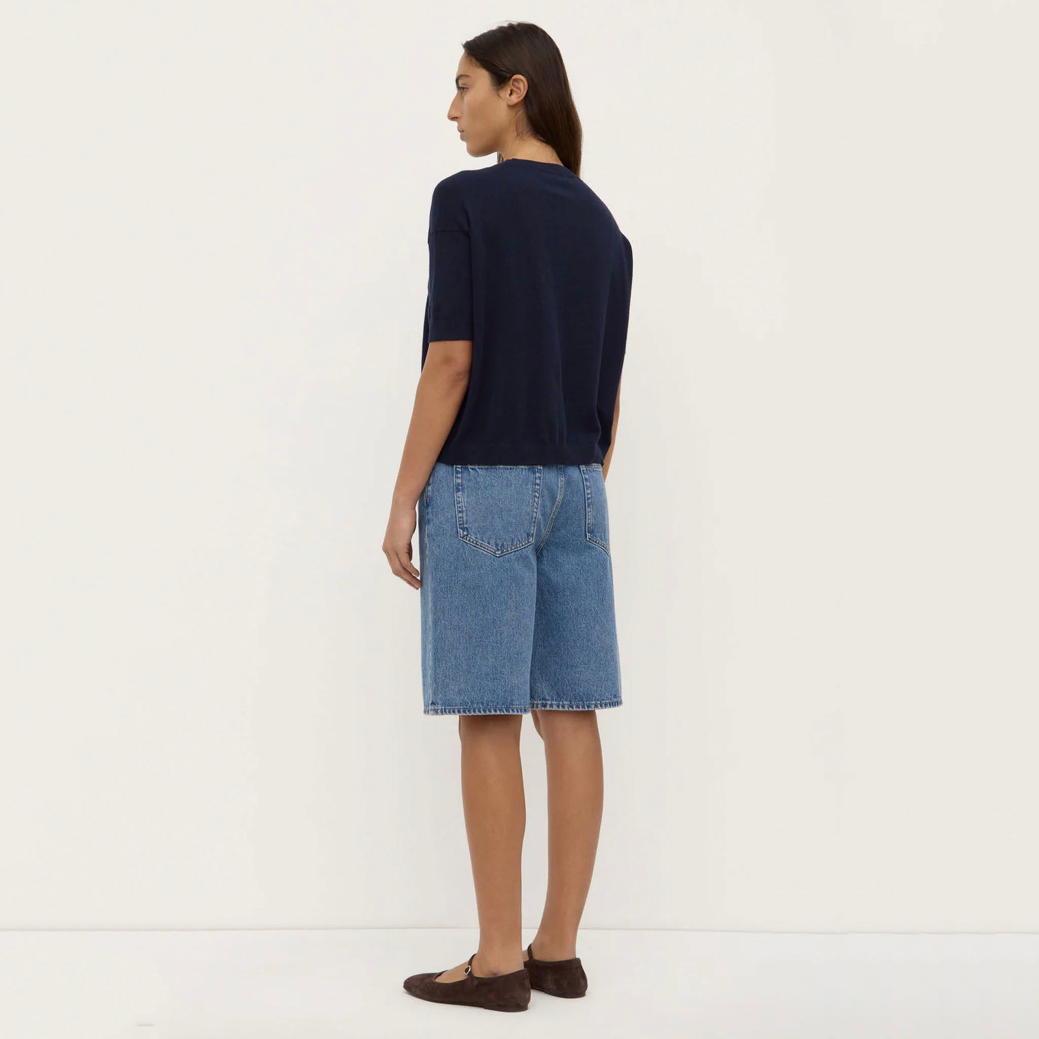 Assembly Label Vanya Cotton Cashmere Boxy Knit Tee - True Navy
