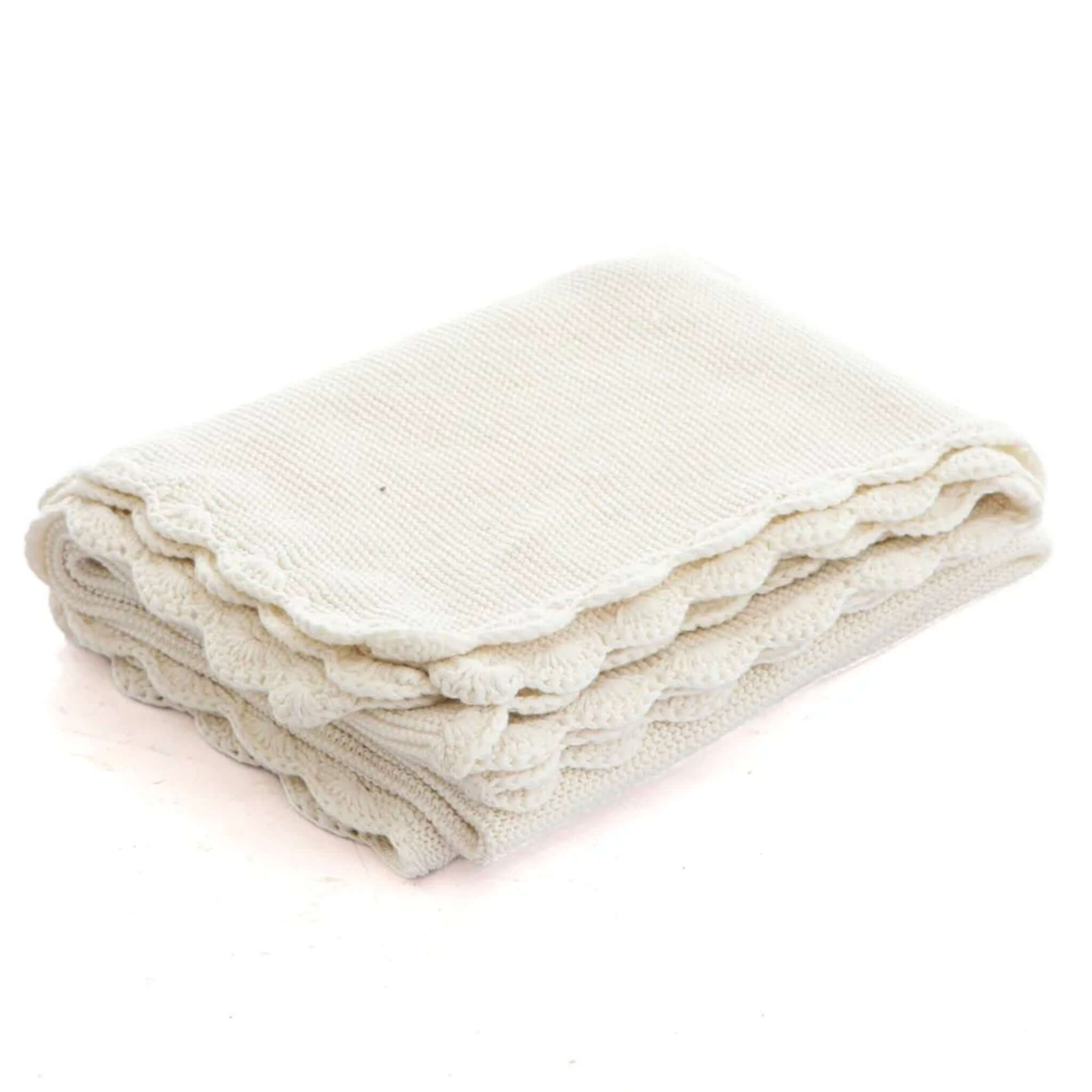 Baby Cotton Fifi Blanket - Ivory, premium cotton, soft knitted design with scalloped edge, perfect for babies.