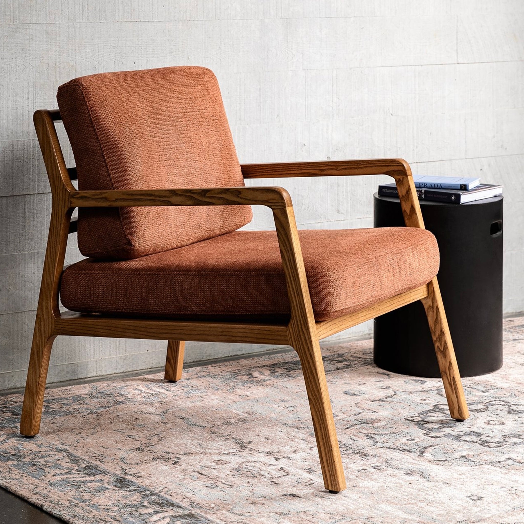 Baker Rubberwood Armchair - Natural with Bronze