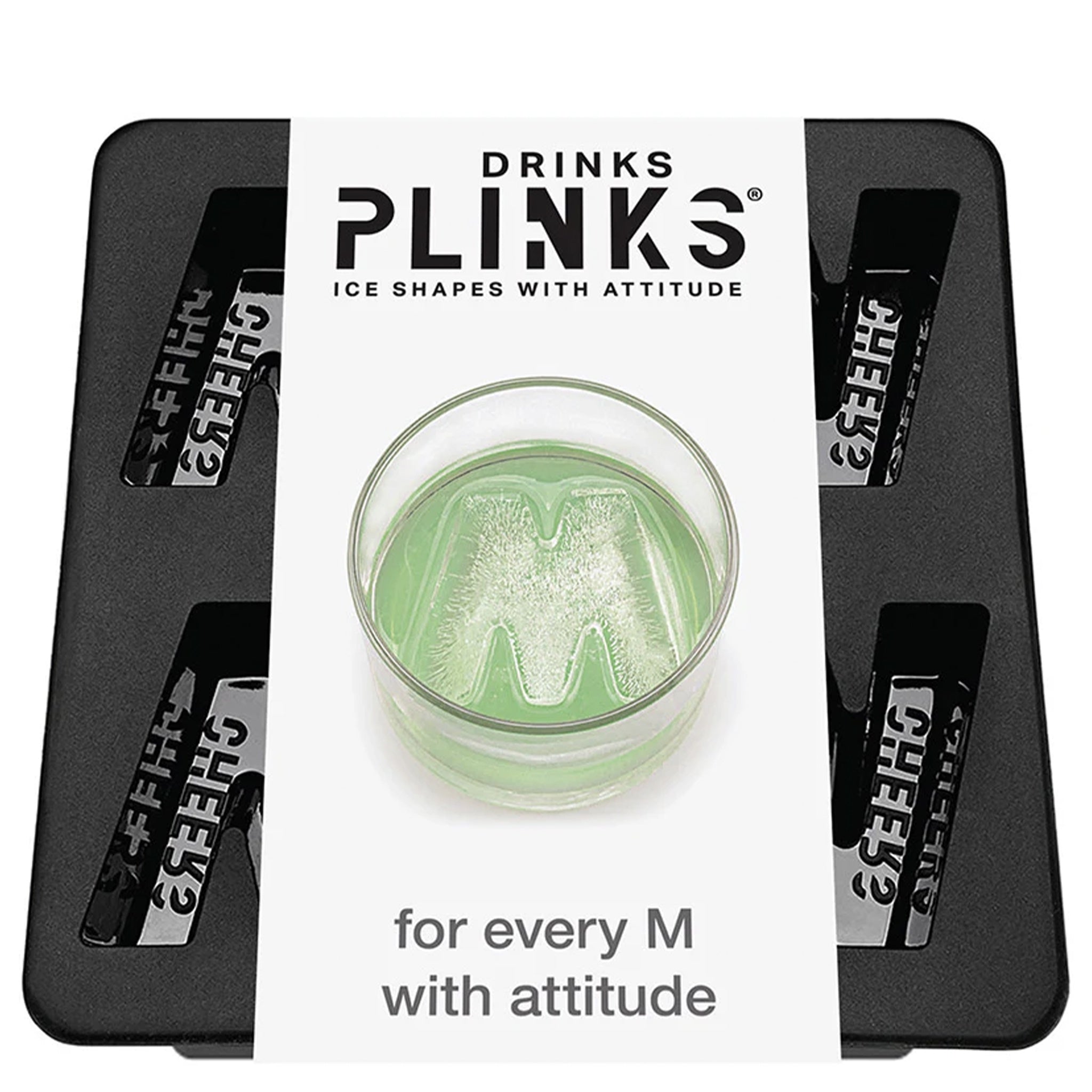 Drinks Plinks ice cube tray with green ice cubes on a white background