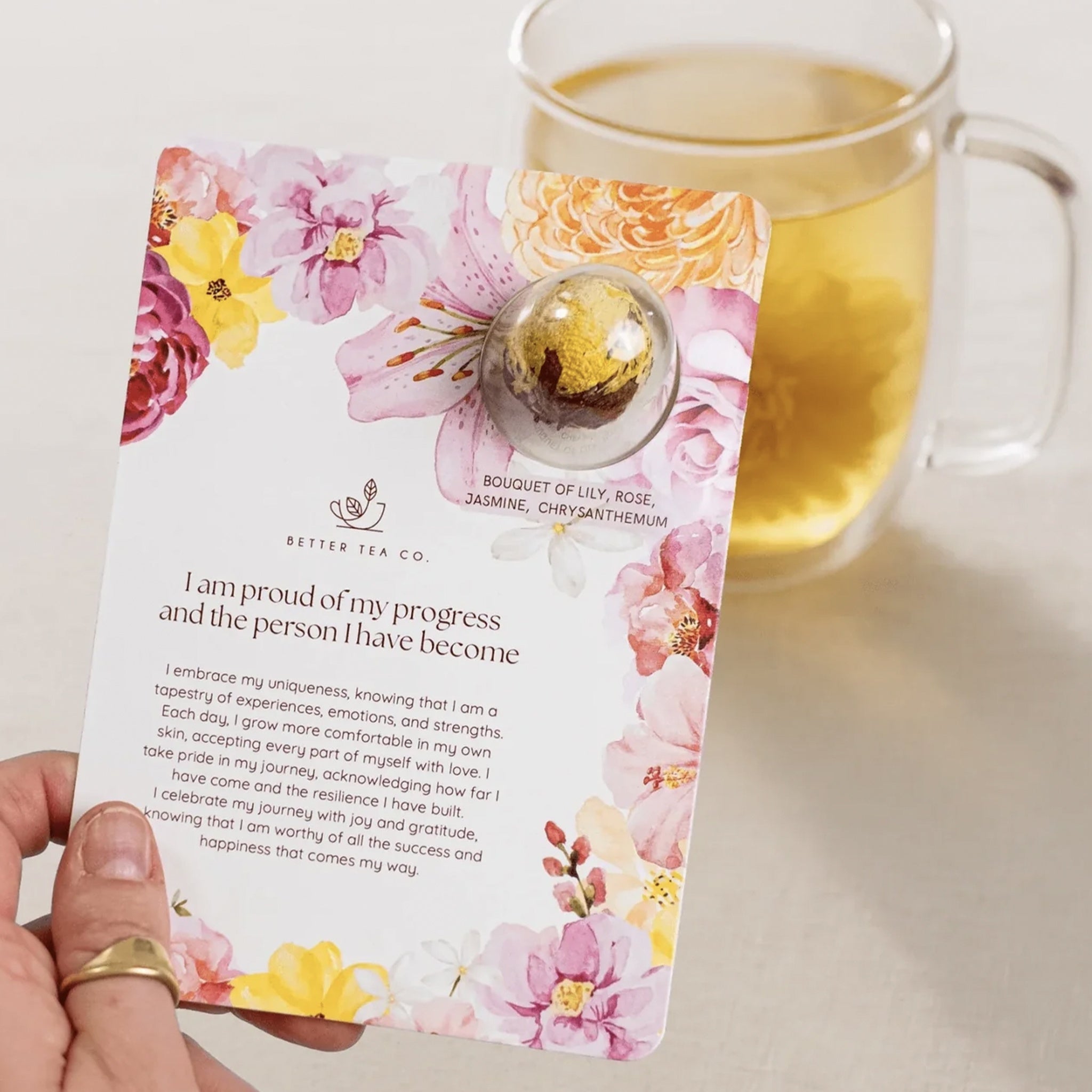 Better Tea Co. Blooming Tea Ball with Affirmation Card