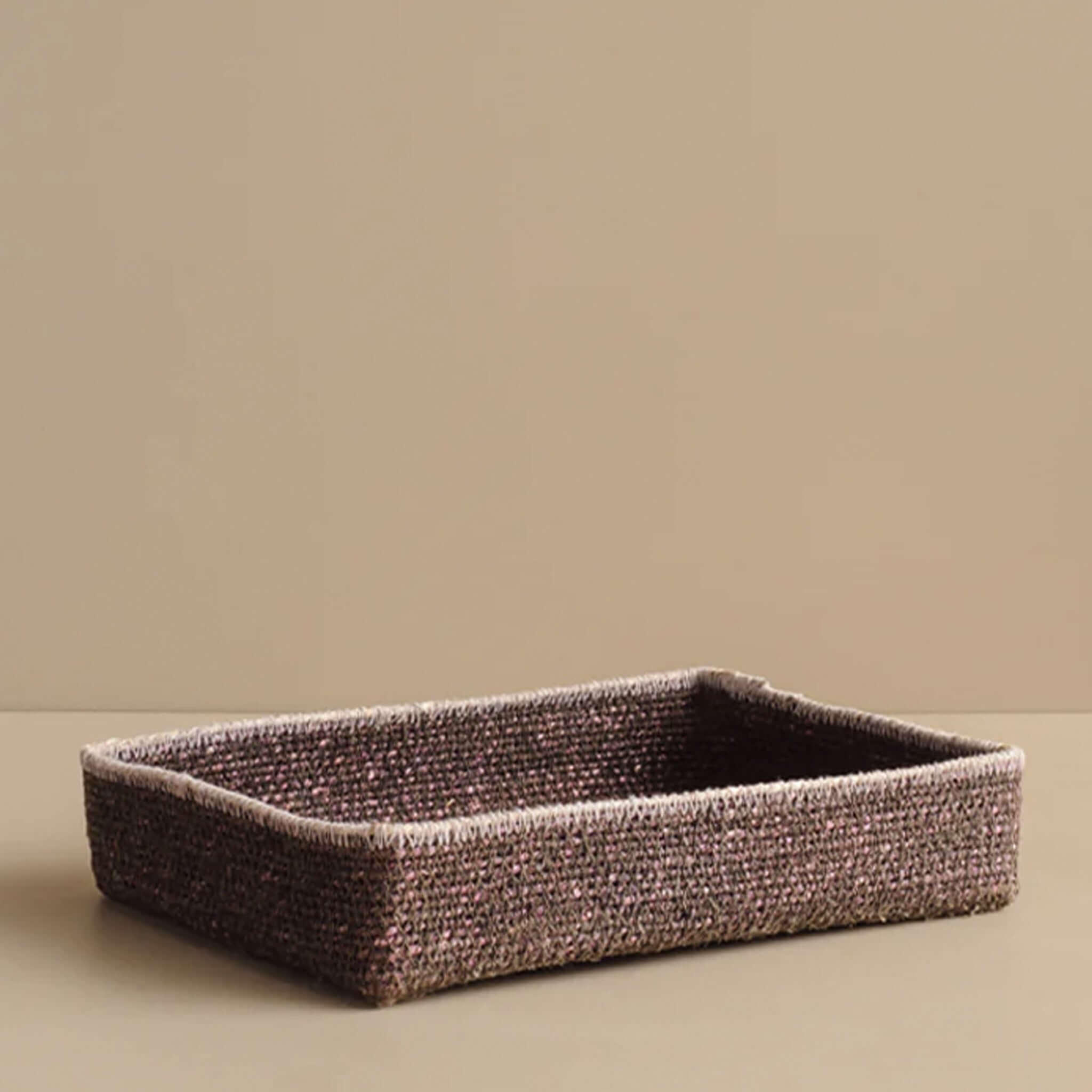 Bianca Lorenne Basso Basket - Medium Cacao woven seagrass tray organizer for remotes, keys and coffee table clutter