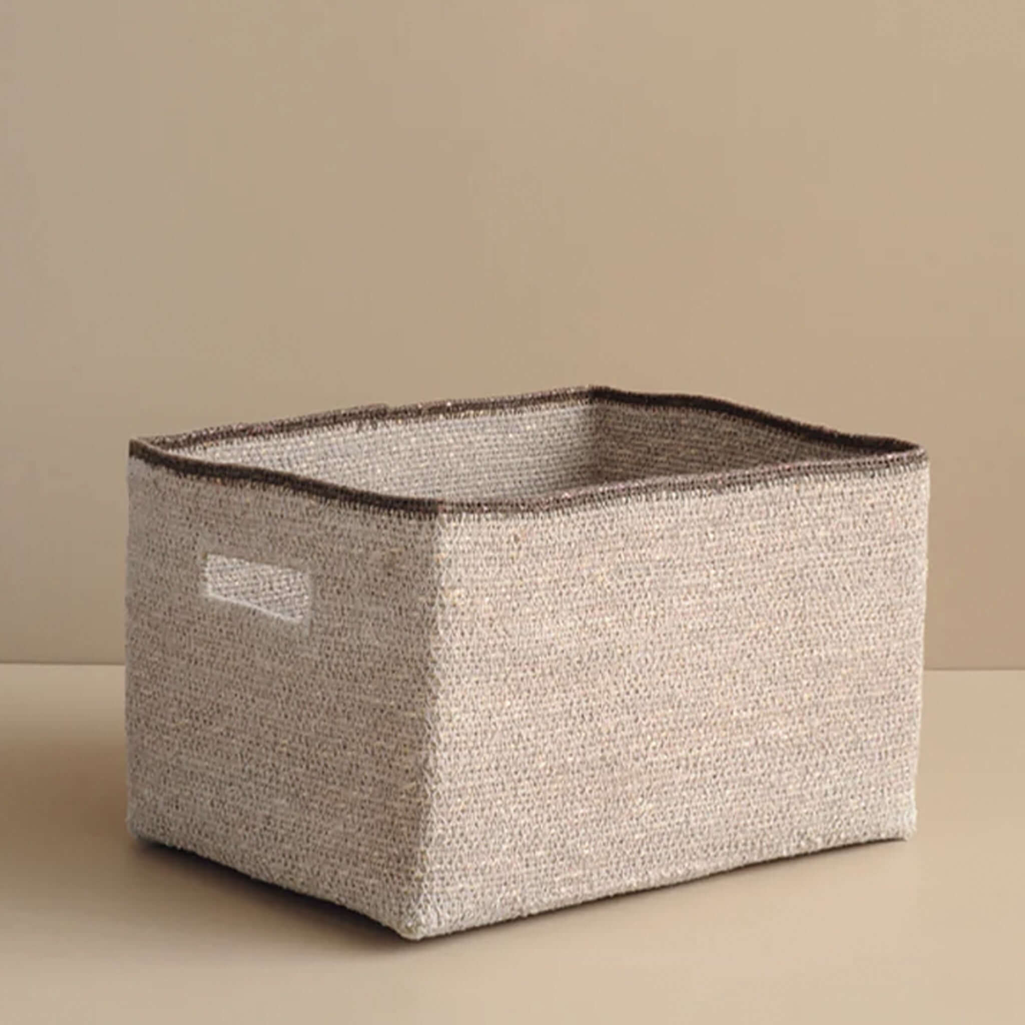 Alt Tag: Bianca Lorenne Scatola Basket - Small Antique Rose rectangular seagrass storage basket, low-profile shelf organiser