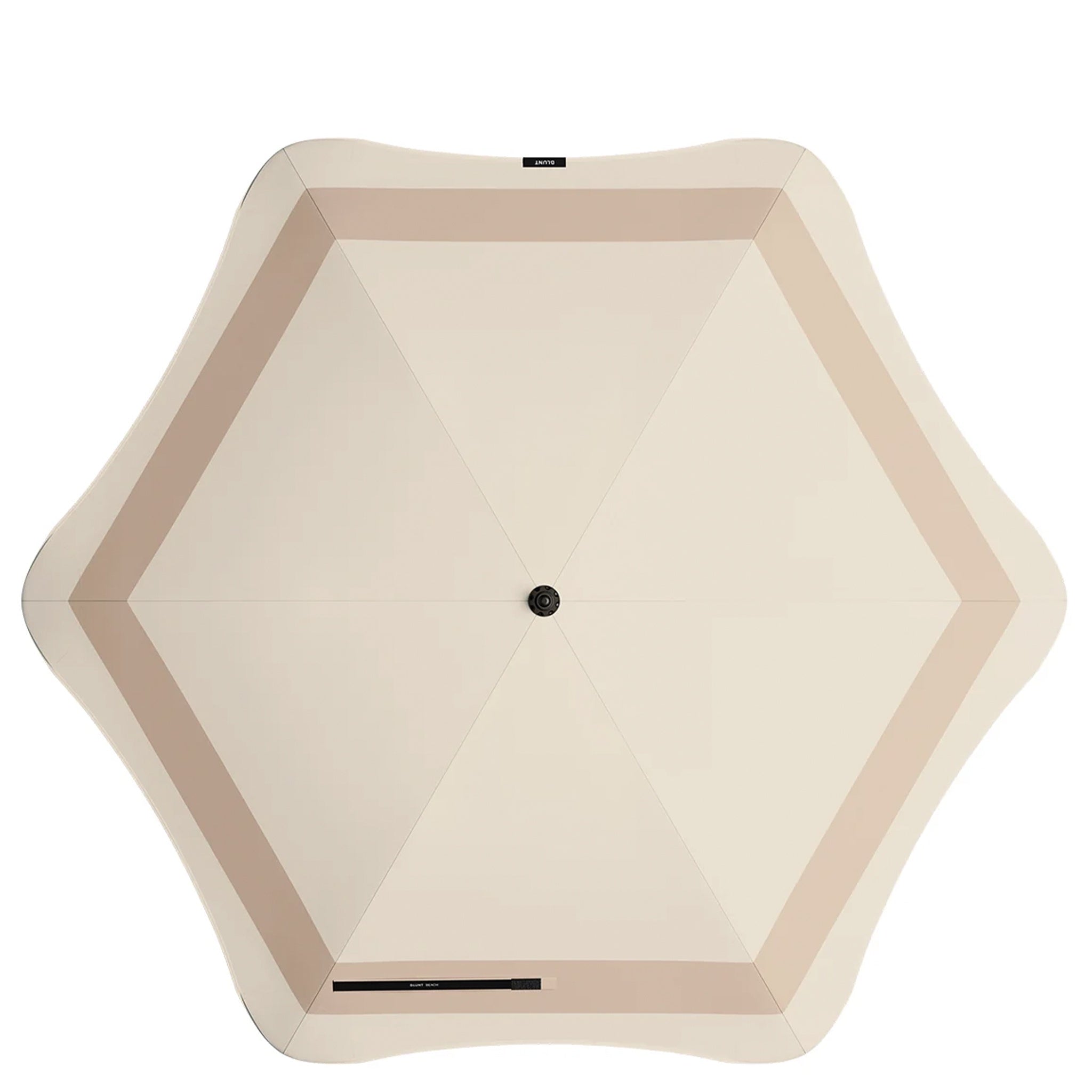 Hexagonal Sun umbrella with beige interior and frame on a white background