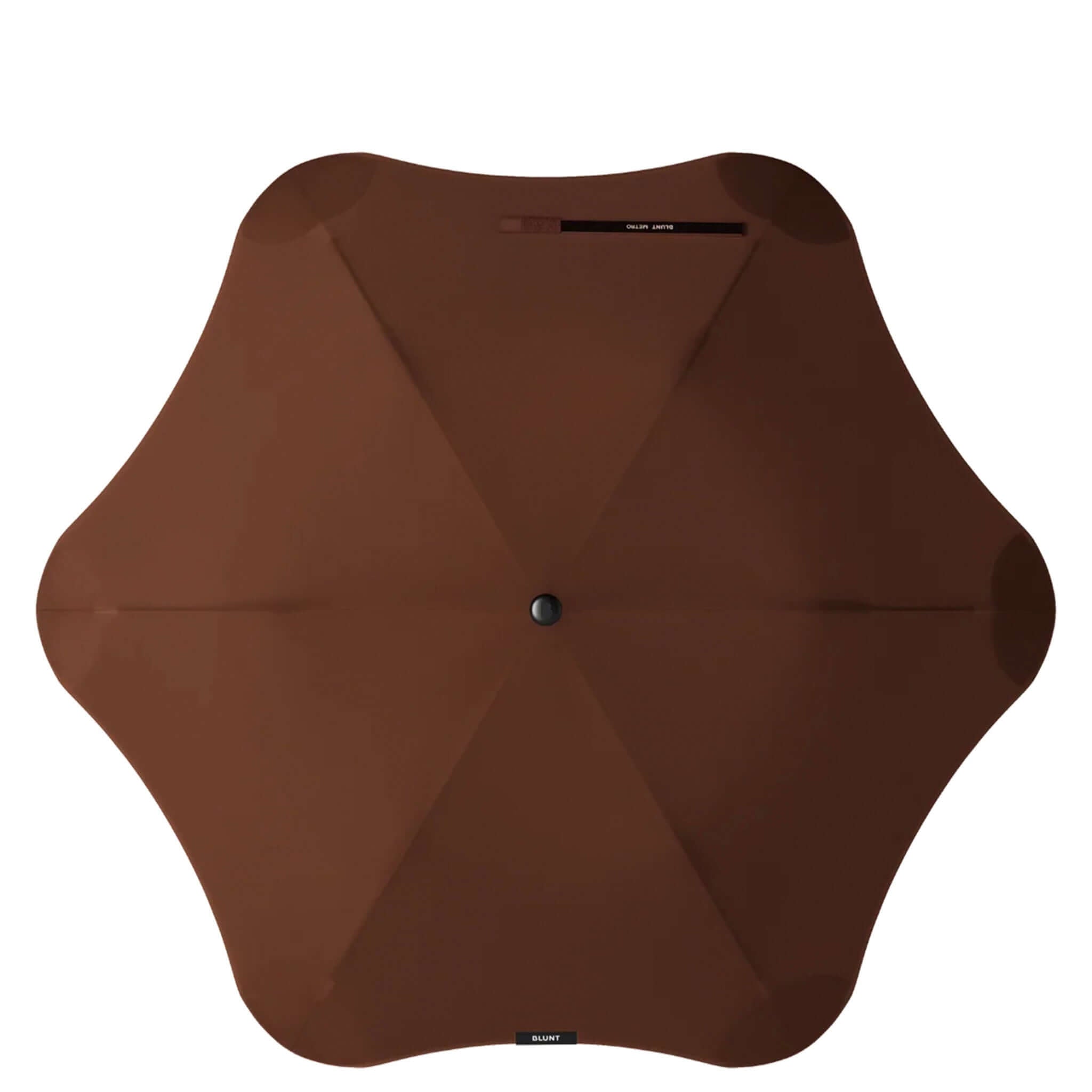 Alt Tag: Blunt Metro Core Range Umbrella brown canopy top view compact collapsible auto-open 100cm coverage