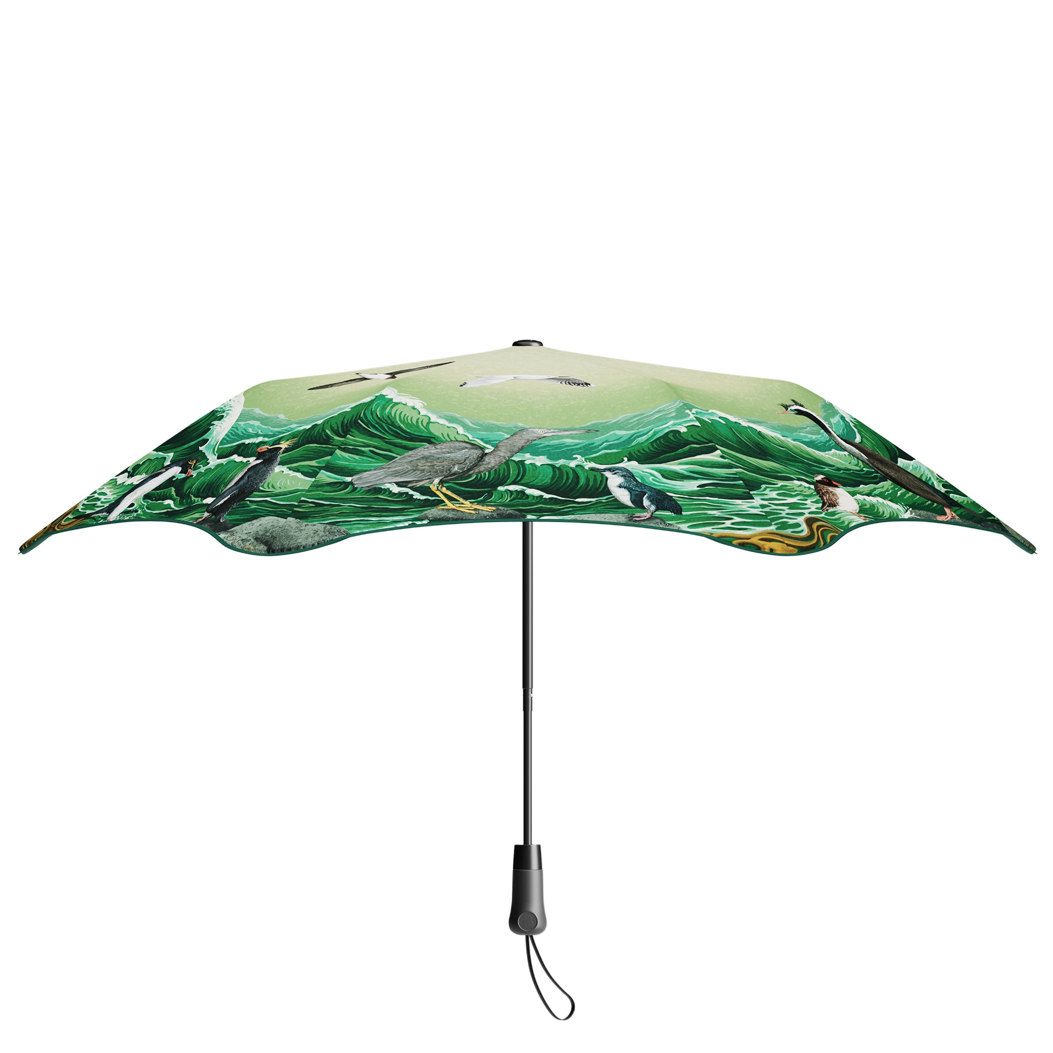Umbrella with a green and white design on a white background