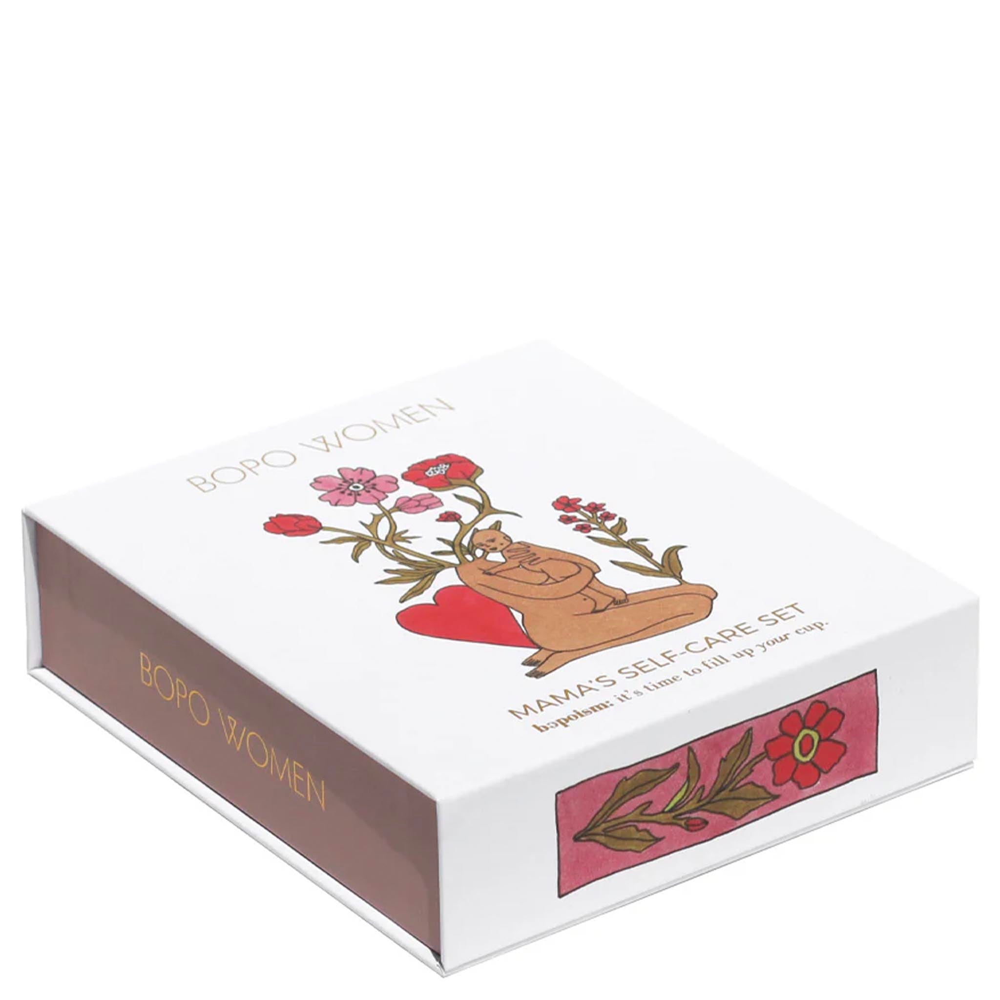 BOPO WOMEN self-care set packaging with floral design on a white background