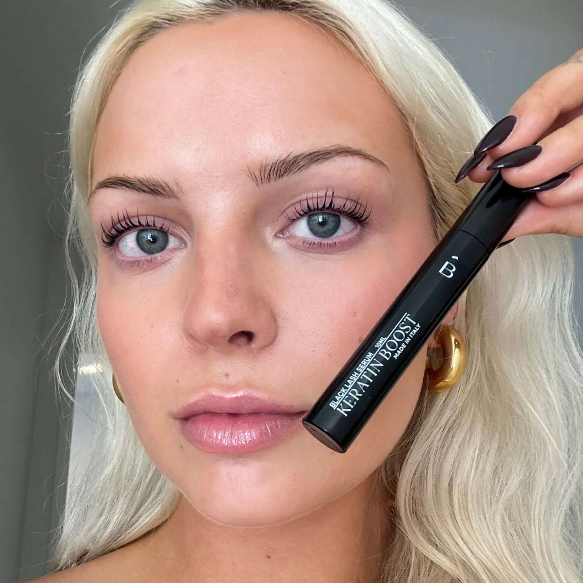 Alt Tag: Bored Brows Black Lash Serum keratin boost lash treatment with subtle black tint for longer, thicker, healthier-looking lashes