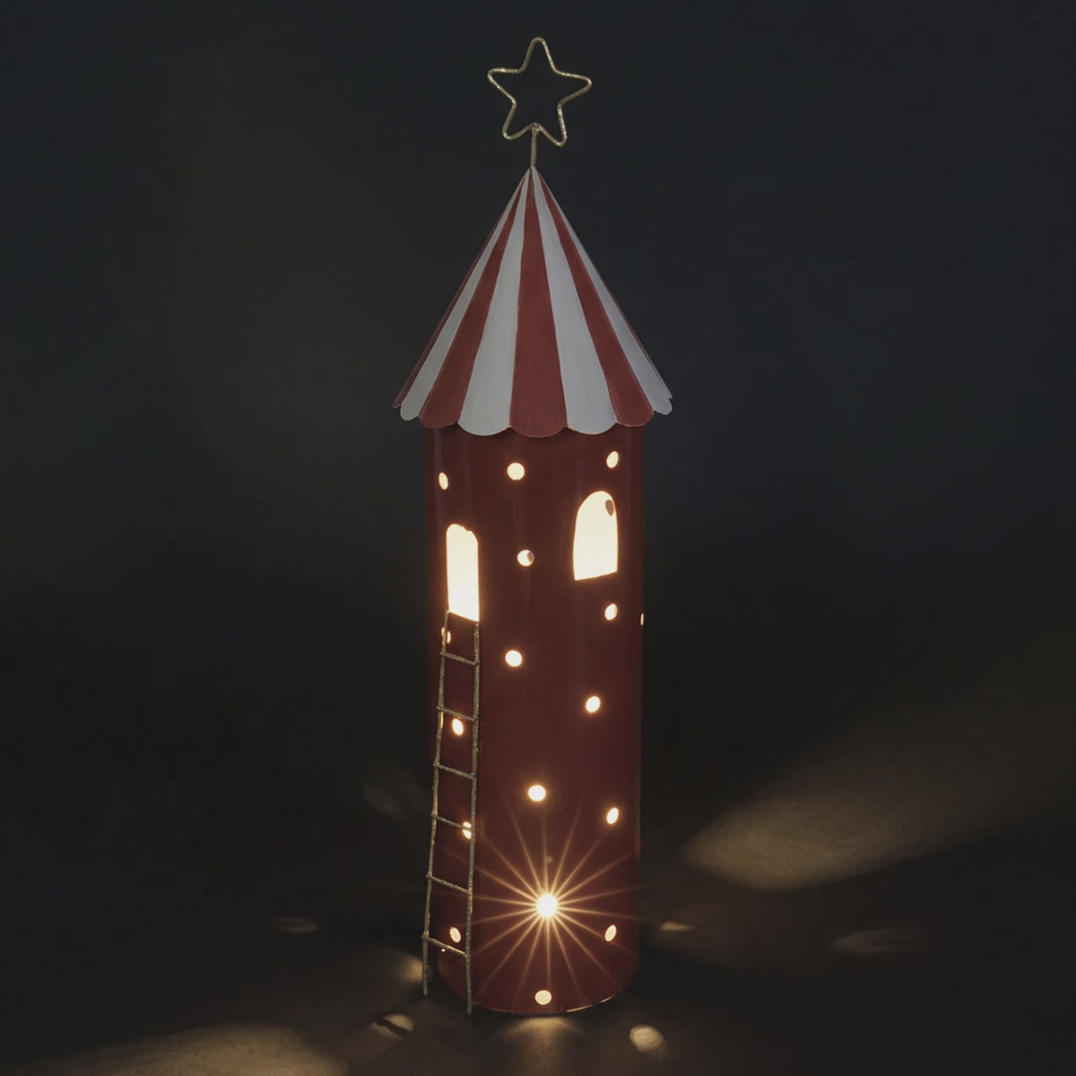 Carnival Tent with LED Light - 45cm Red, lit red carnival tent with gold star topper