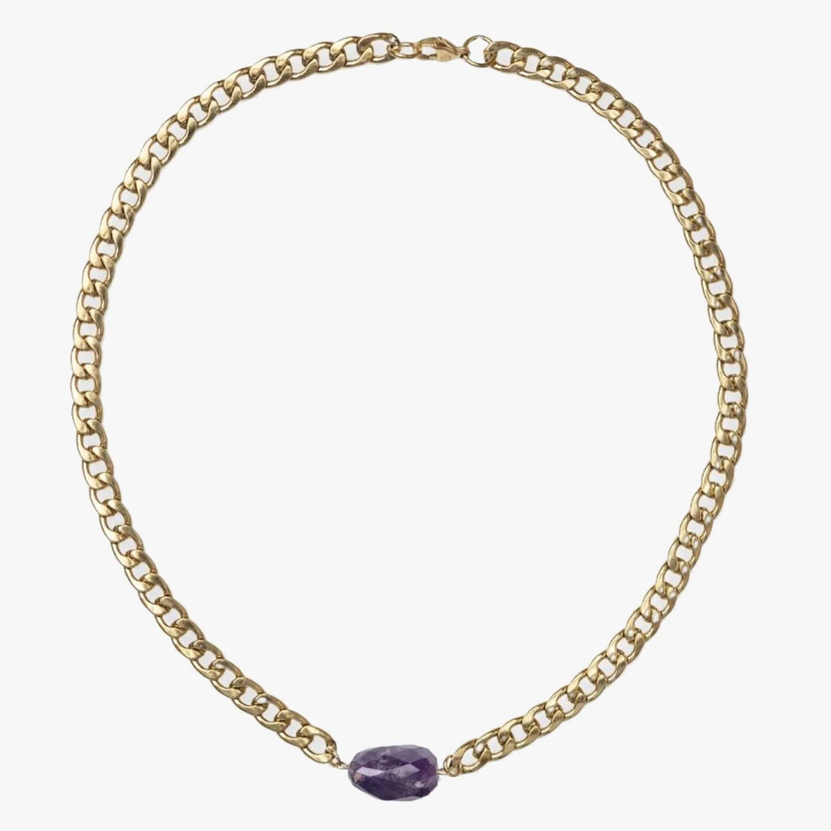 Cathy Pope Chunkette Gold Necklace - Labradorite featuring a light curb chain with a natural labradorite gemstone.