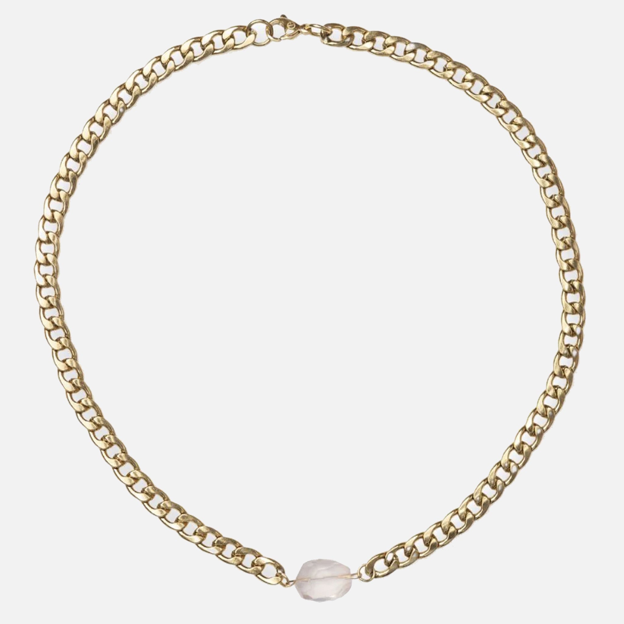 Cathy Pope Chunkette Gold Necklace  - Rose Quartz
