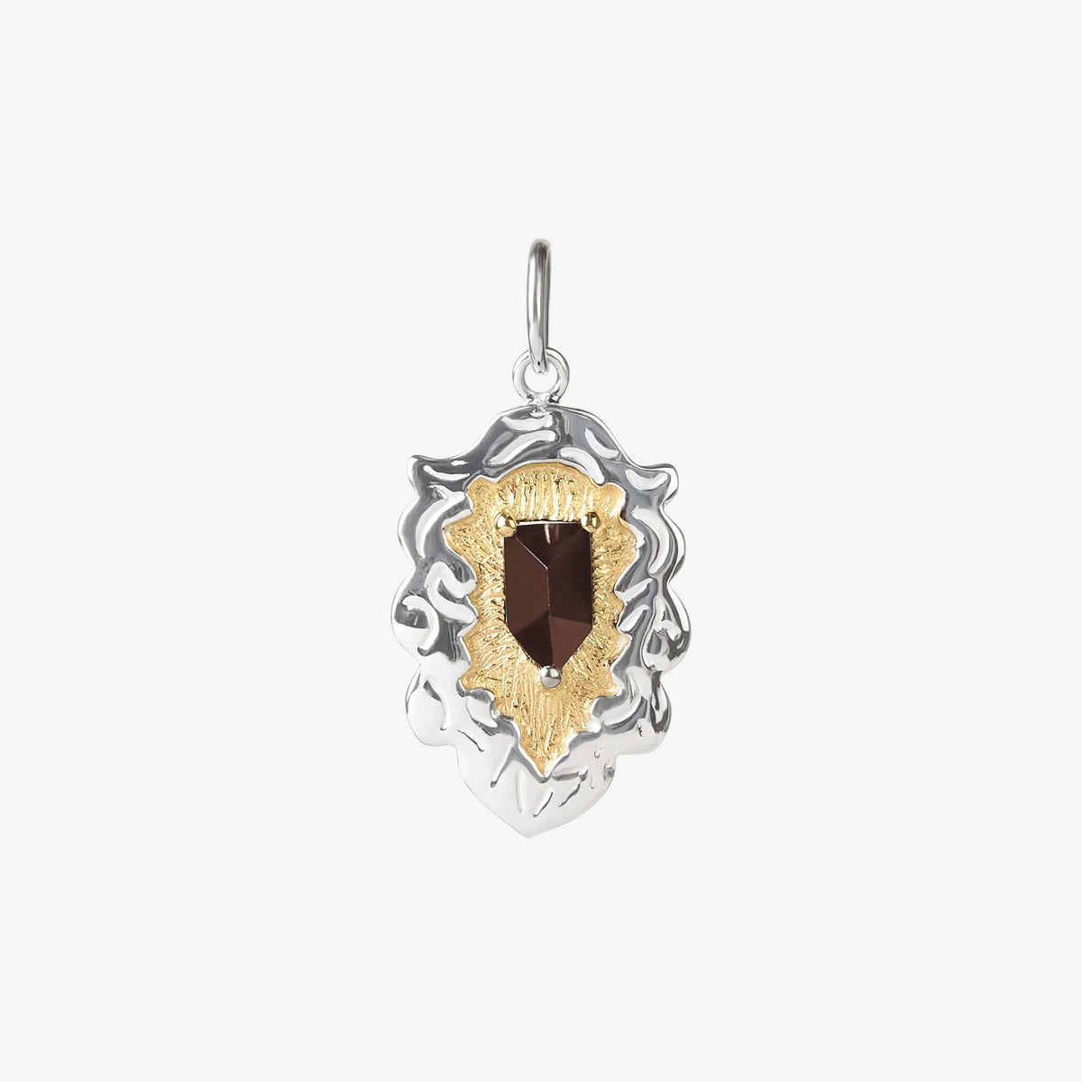 Cathy Pope Curio Crest Gold Pendant - Smokey Quartz in sterling silver and gold with onyx gemstone.