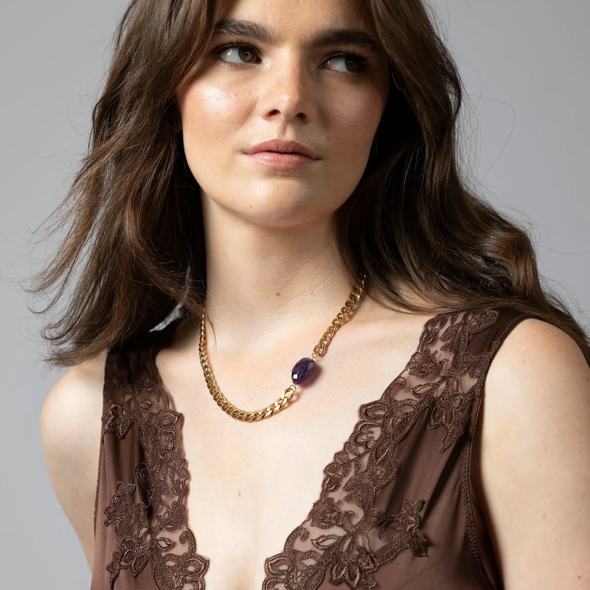 Cathy Pope Chunkette Gold Necklace - Amethyst