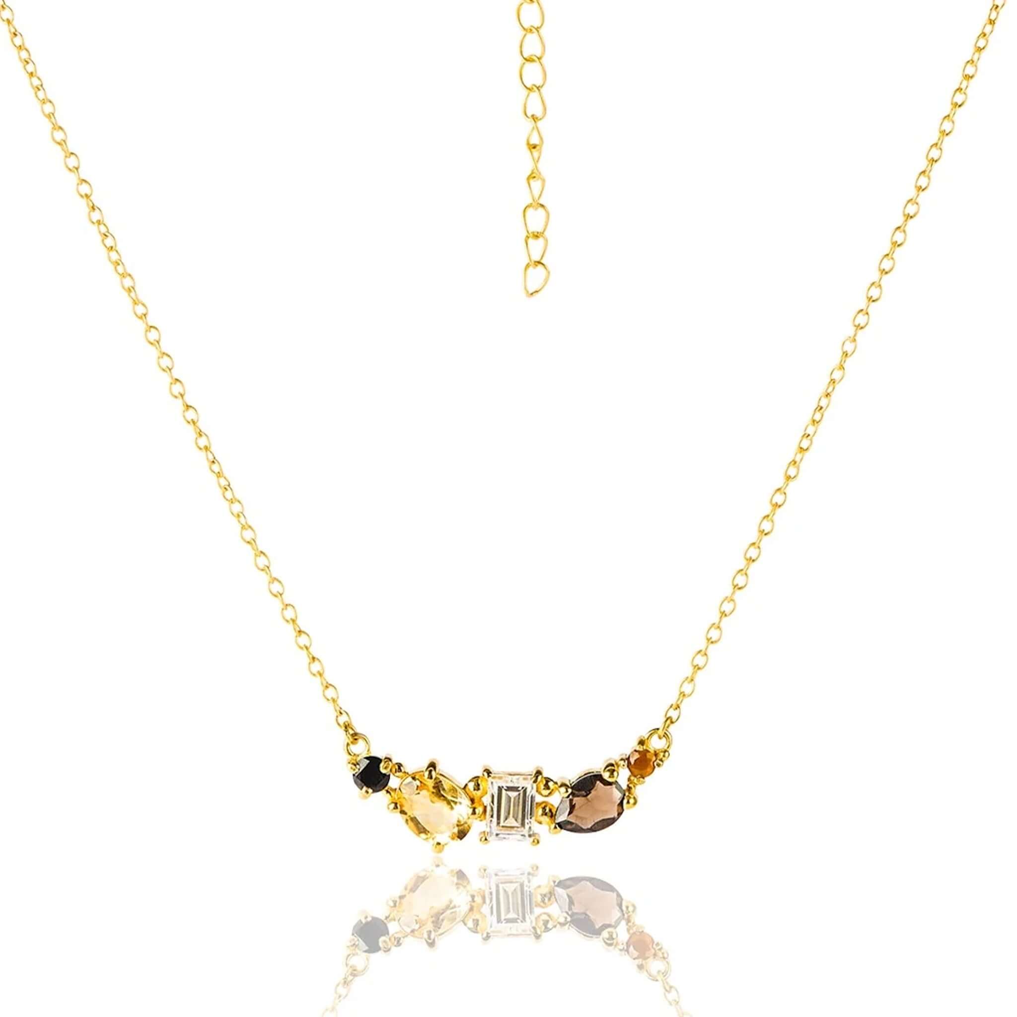 Cathy Pope Elements Collection Gold Necklace - Earth featuring smoky quartz and citrine gemstones on a gold chain.