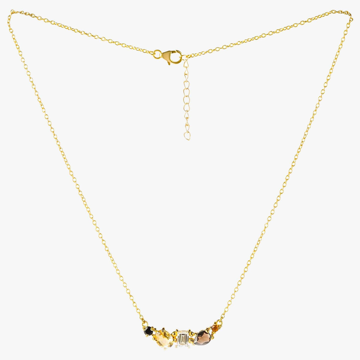 Cathy Pope Elements Collection Gold Necklace - Earth featuring smoky quartz and citrine gems on a delicate gold chain.