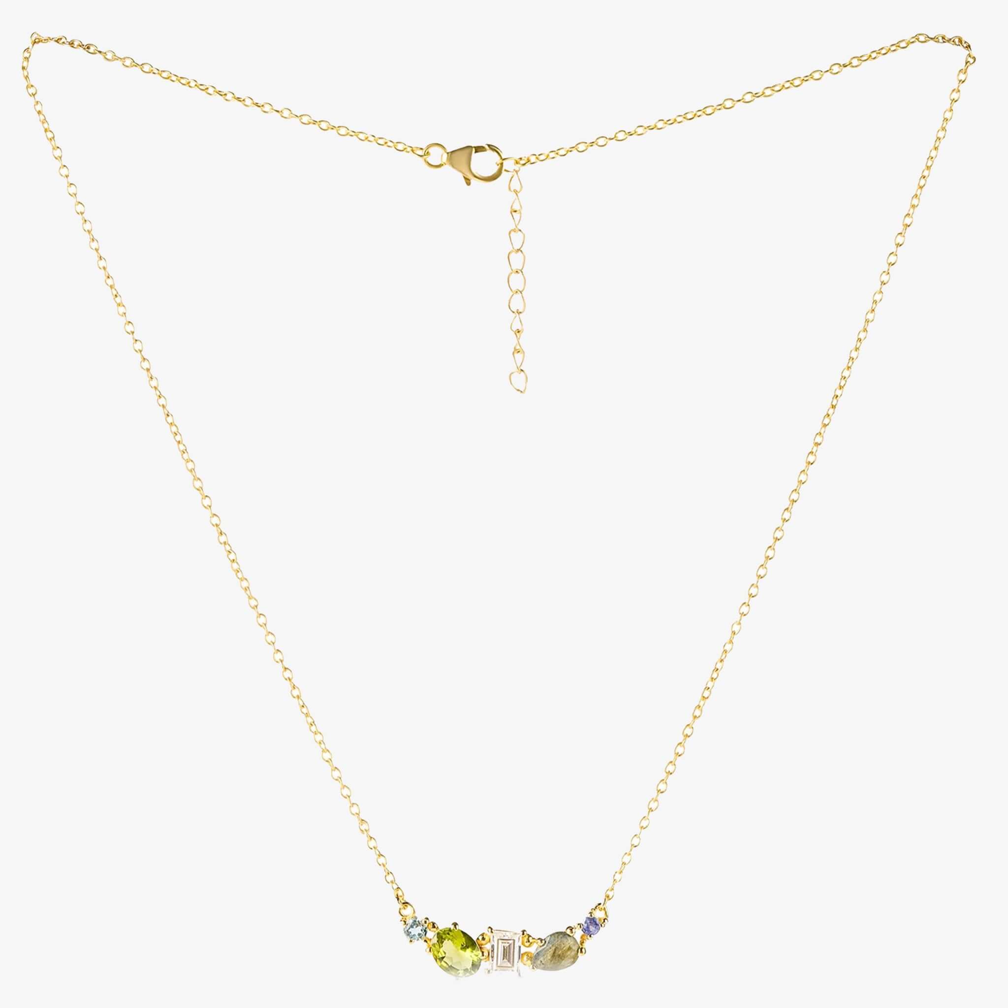 Cathy Pope Elements Collection Gold Necklace - Water featuring peridot, labradorite, blue topaz, and gold chain.