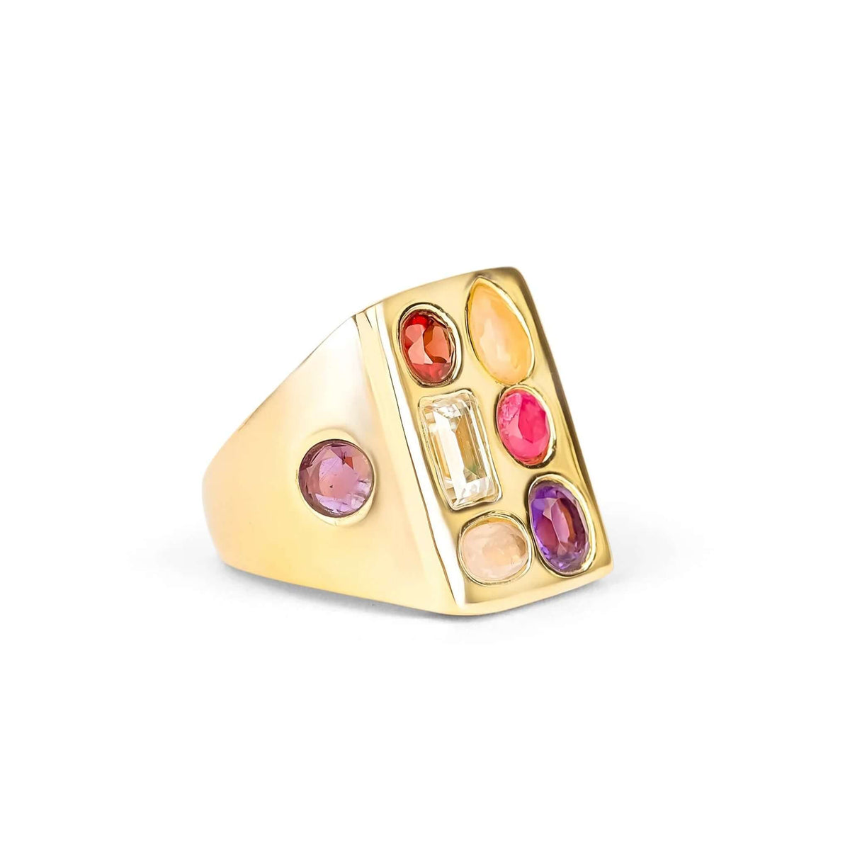 Cathy Pope Elements Collection Gold Ring - Fire featuring natural gemstones in gold-plated brass.
