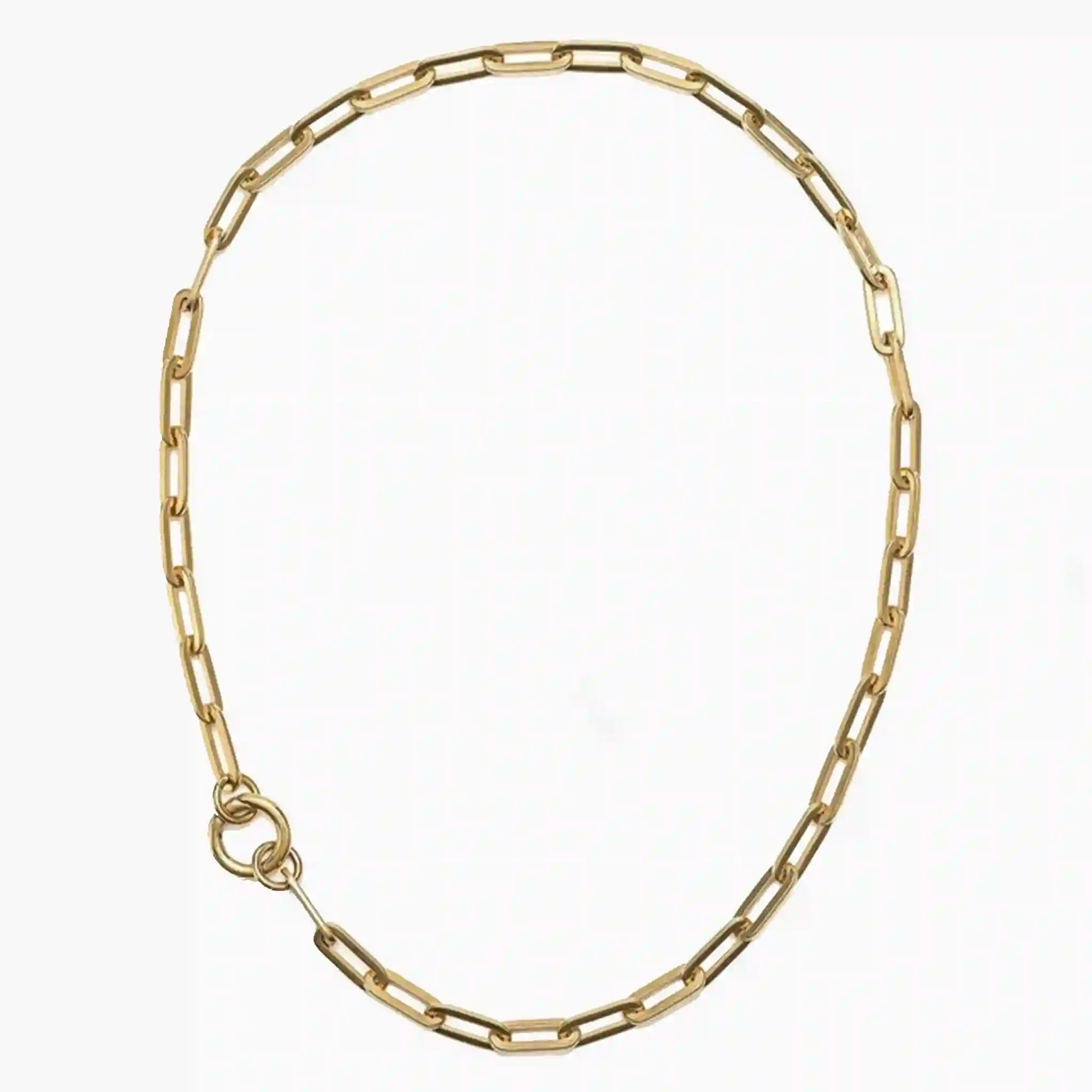 Gold chain necklace on a white background