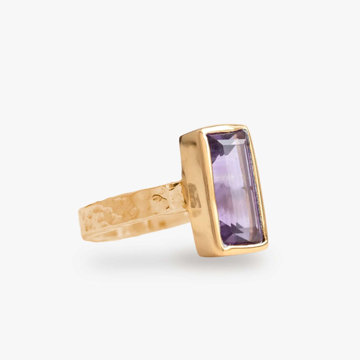 Cathy Pope Oracle Gold & Silver Ring - Amethyst featuring a faceted amethyst baguette in a gold vermeil bezel.