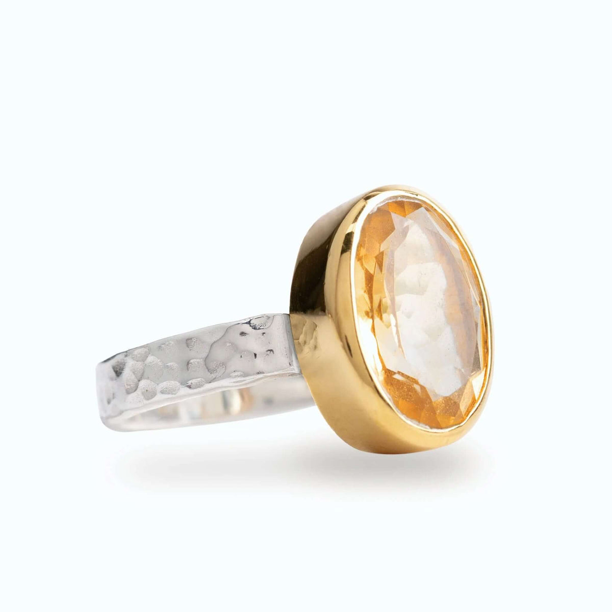 Cathy Pope Oracle Gold & Silver Ring - Citrine featuring a faceted citrine stone in gold vermeil and hammered sterling silver.
