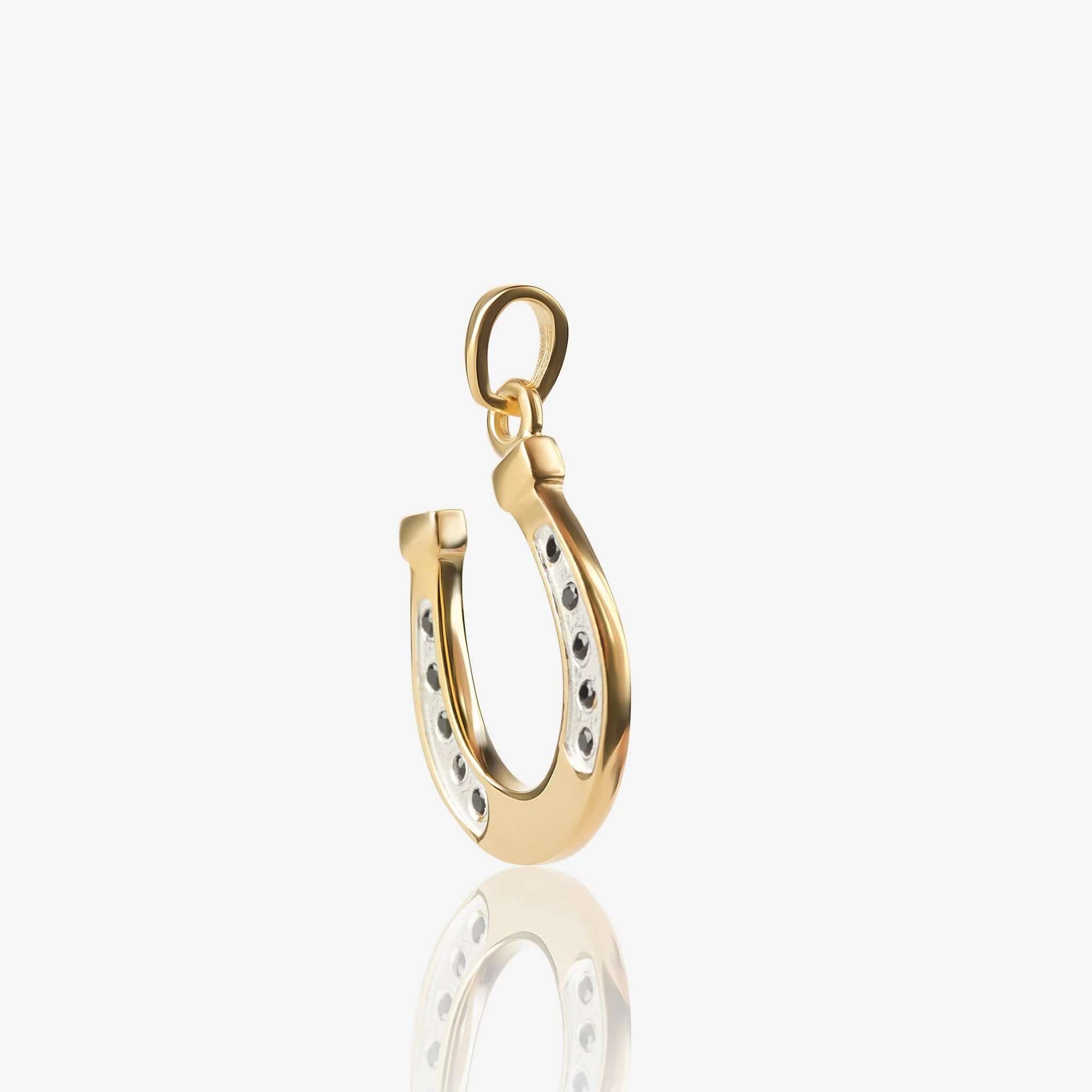 Alt Tag: Cathy Pope Wild & True Amulet - Gold Plated double-sided horseshoe pendant with spinel detail, modern talisman necklace charm