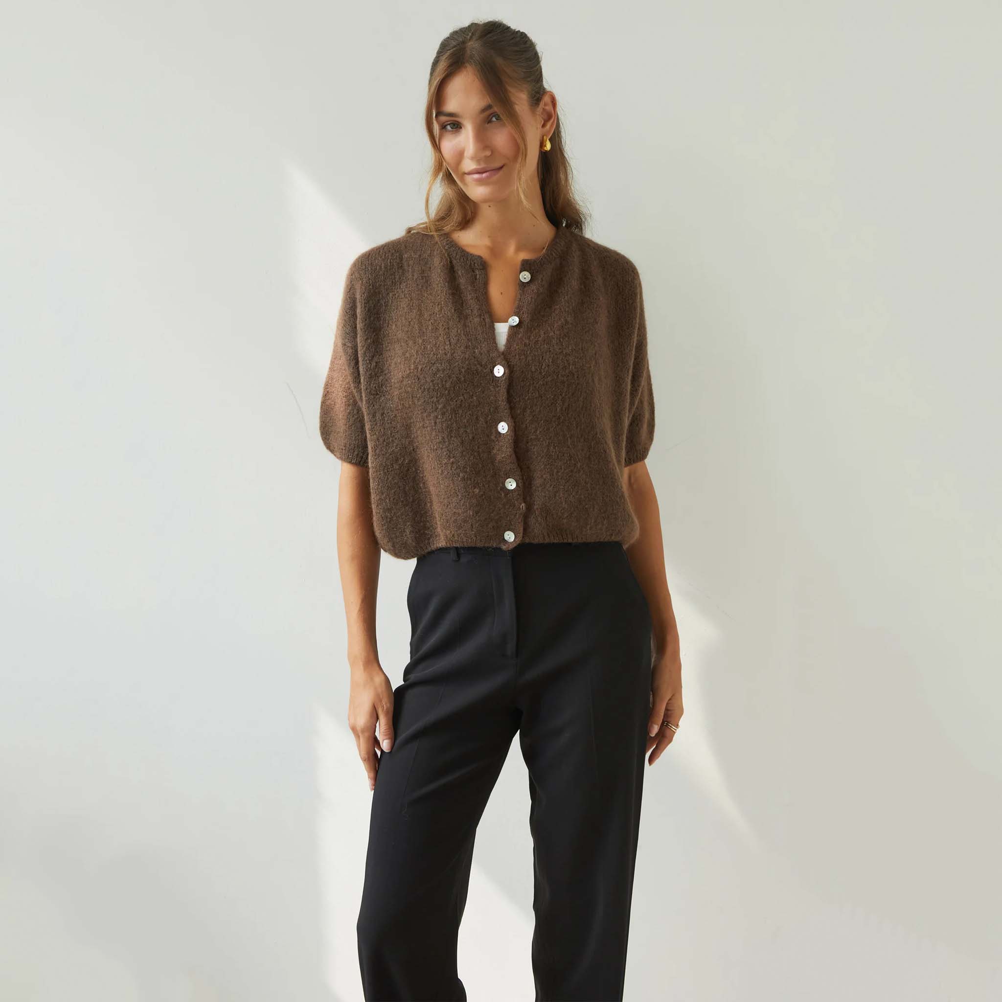Charli Emme Mohair & Wool Blend Cardigan - Espresso