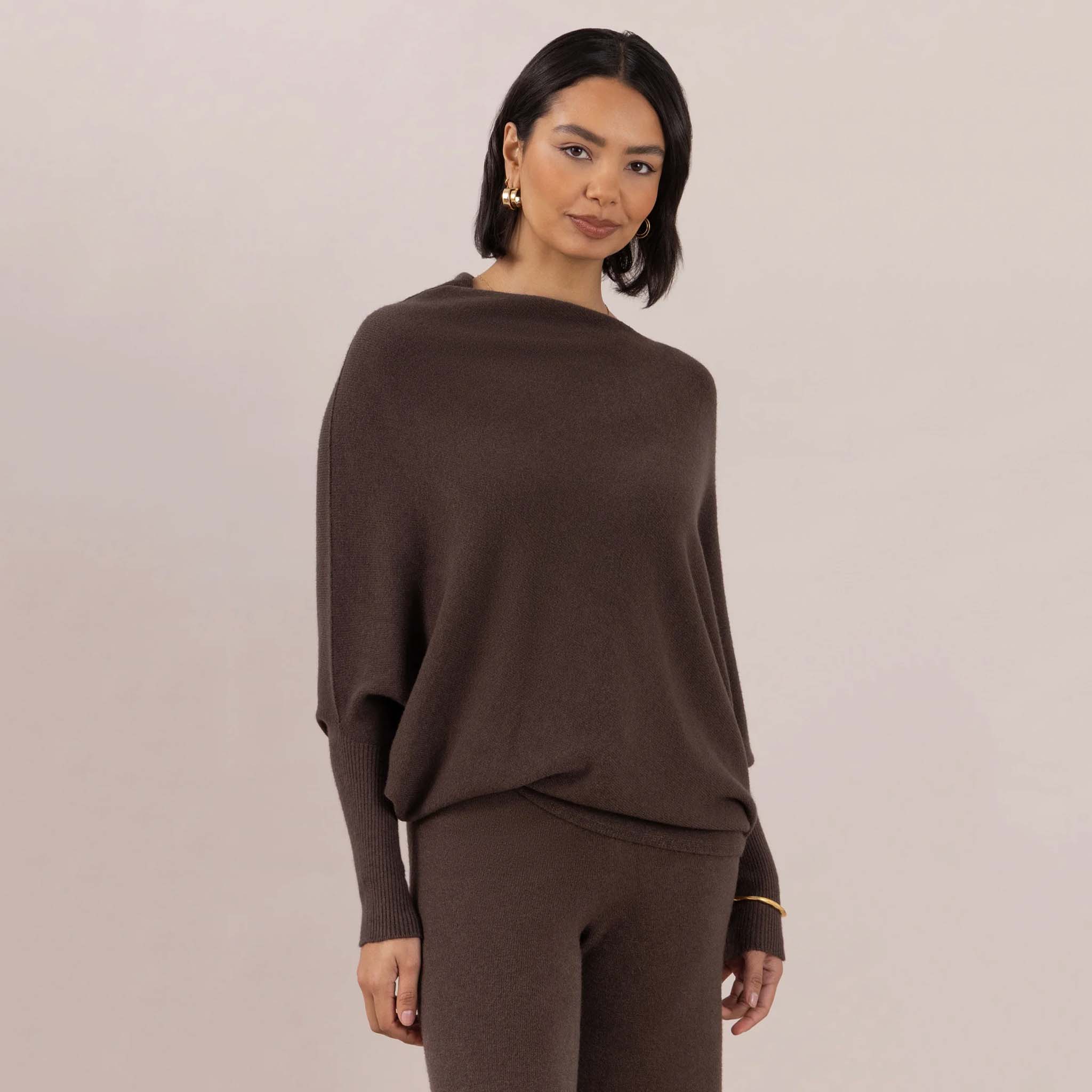 Charli Natalie Asymmetric Sweater - Dark Espresso