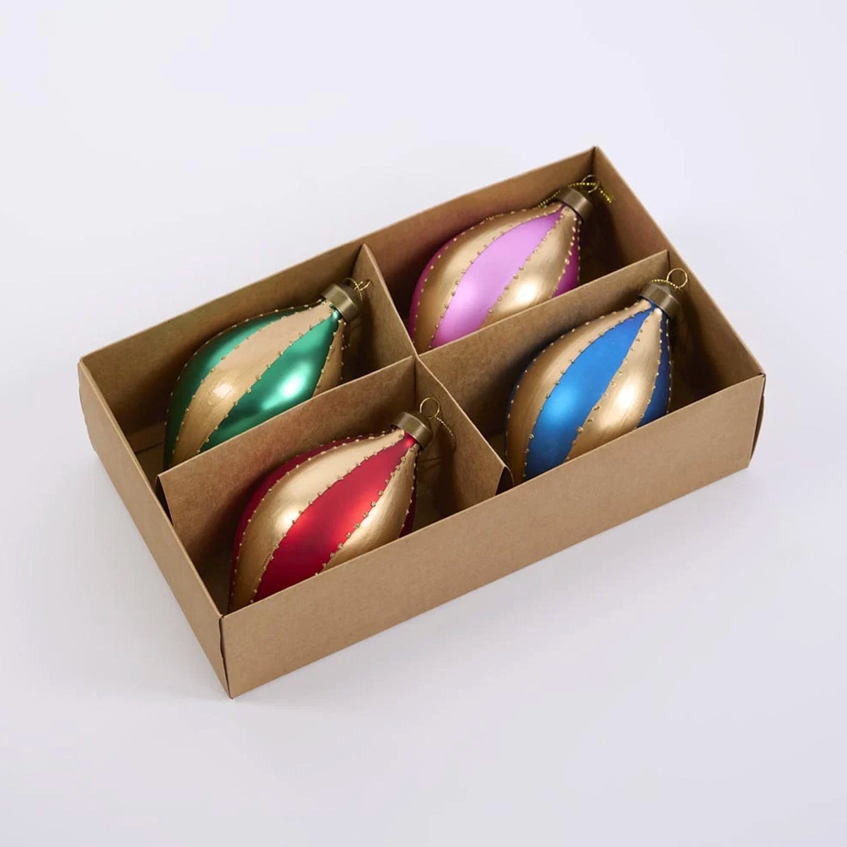 Christmas Carnival Glass Baubles Set - Multicolour Teardrop
