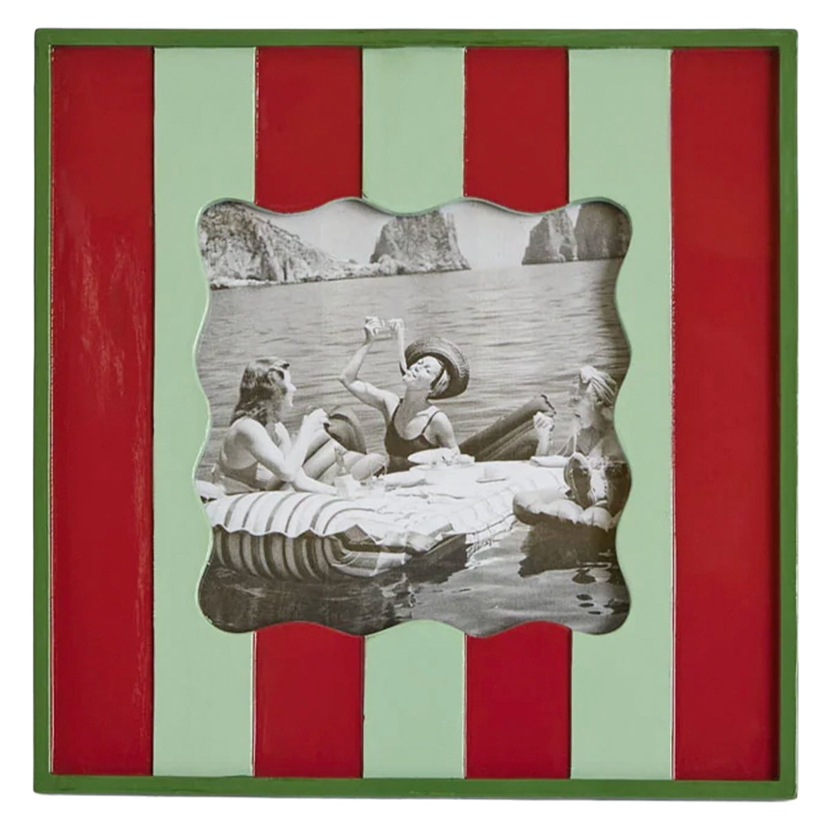 Ciao Bella Resin Photo Frame - 4x4 Red & Green, glossy striped resin frame with wavy photo opening