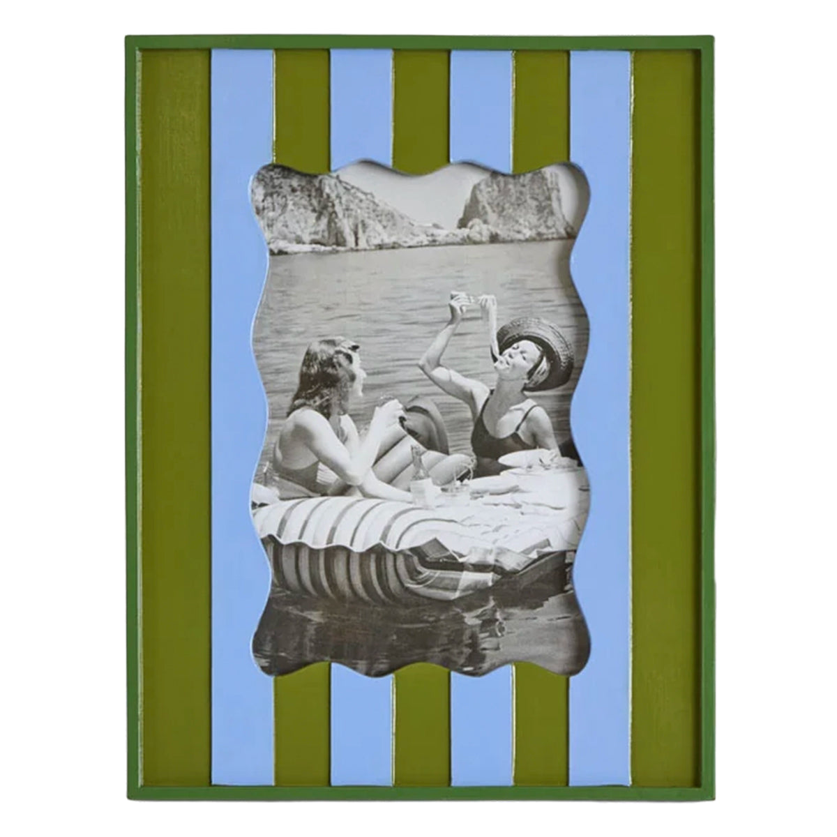 Ciao Bella Resin Photo Frame - 4x6 Green & Blue, polyresin striped frame with wavy photo opening
