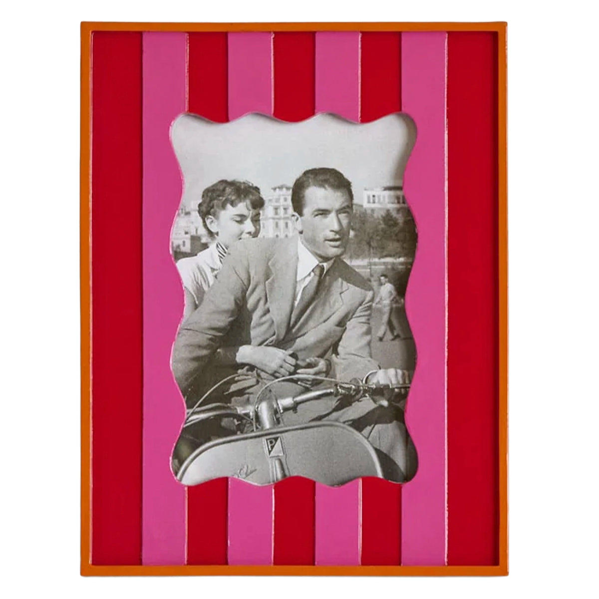 Ciao Bella Resin Photo Frame - 4x6 Red & Pink, glossy striped resin frame with wavy photo opening