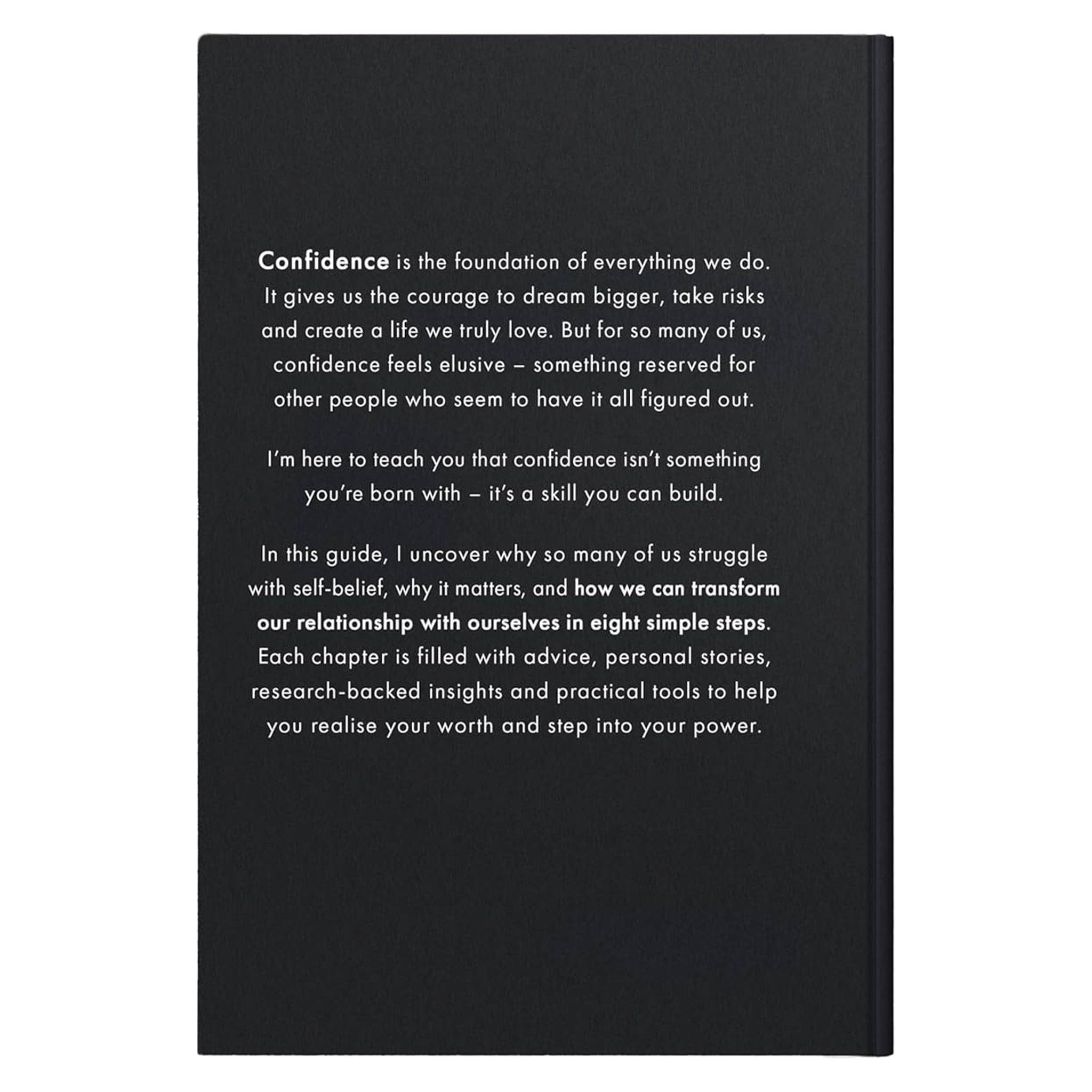 Black book cover with white text on a white background