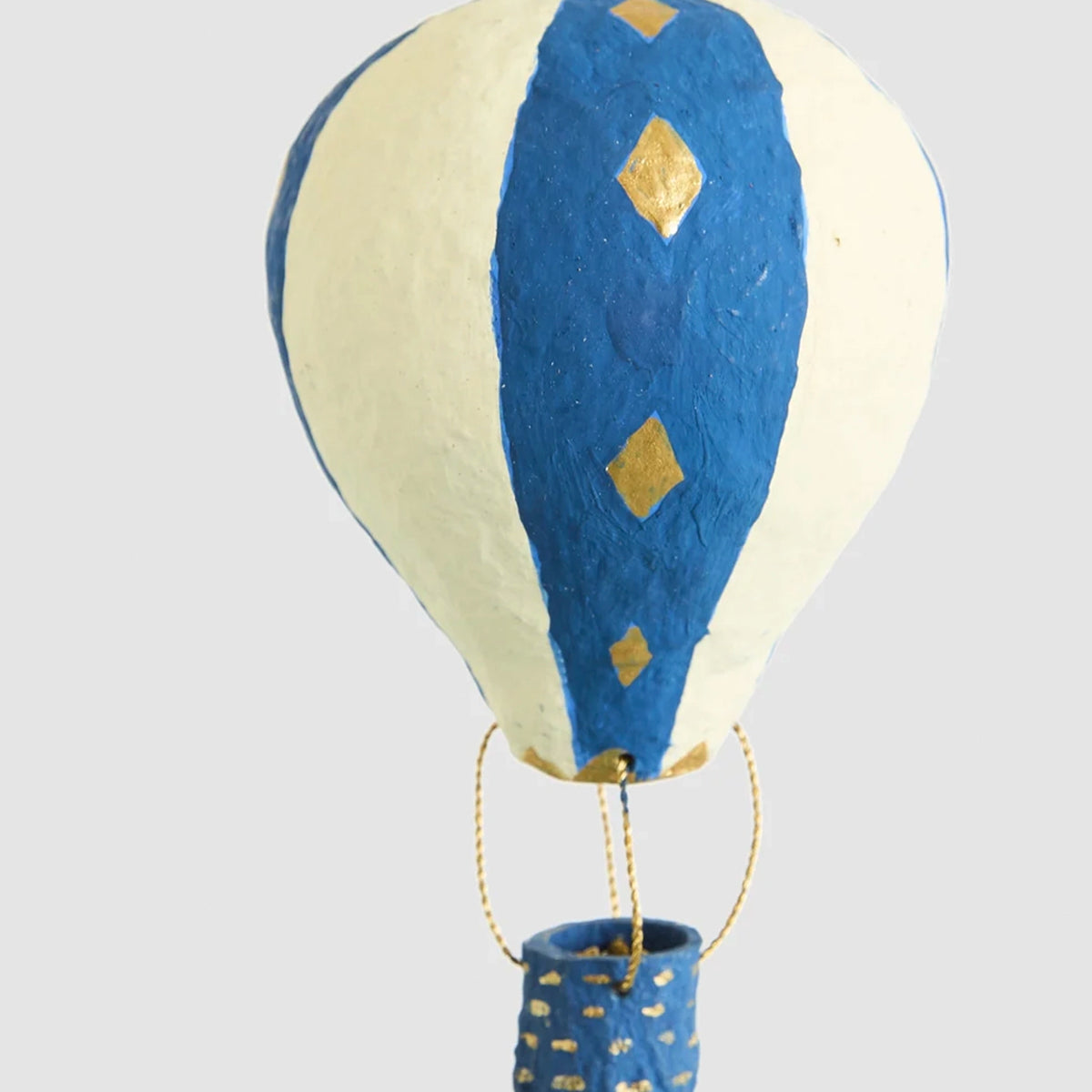 Cotton Mâché Hot Air Balloon Hanging Christmas Decoration - 10cm high Blue Stripe