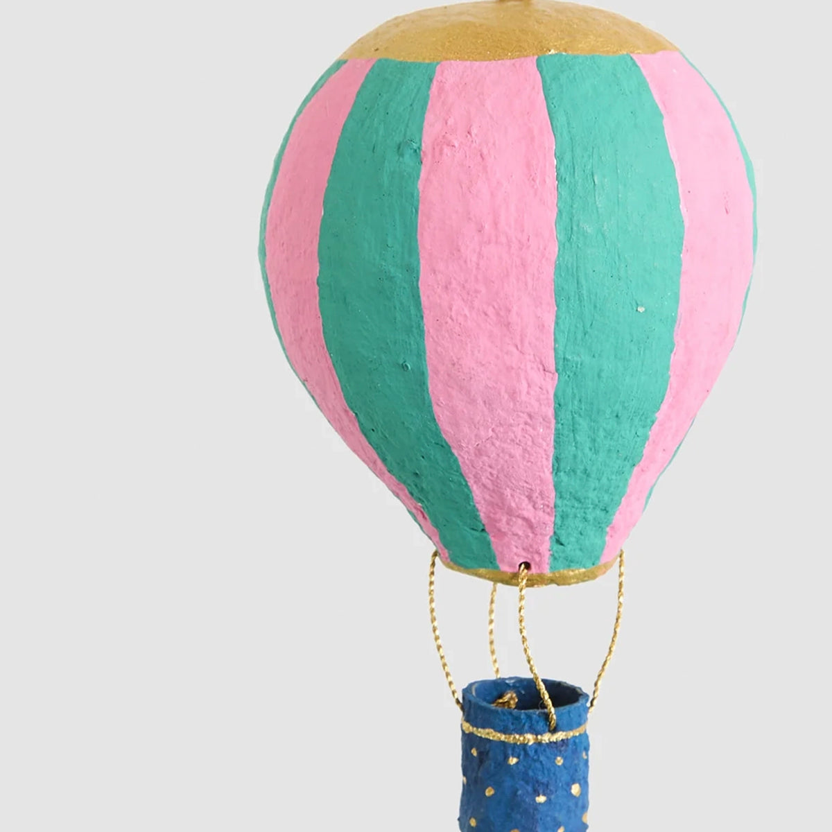 Cotton Mâché Hot Air Balloon Hanging Christmas Decoration - 10cm high Teal Stripe