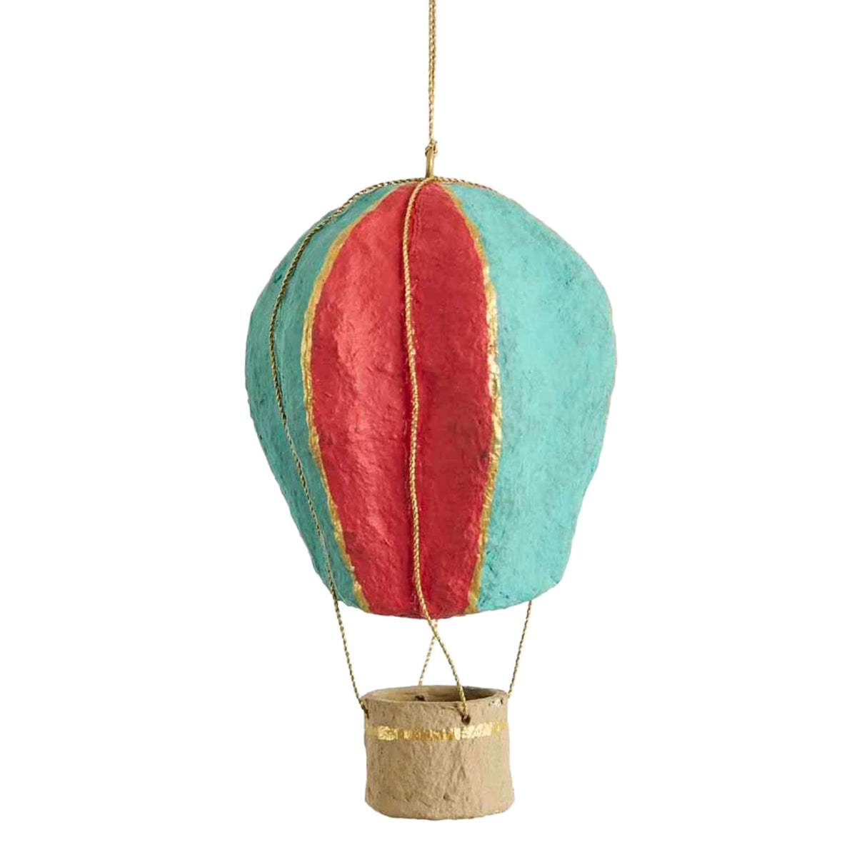 Cotton Mâché Hot Air Balloon Christmas Decoration - 14cm Red Multi Stripe, red and green striped balloon ornament with gold accents