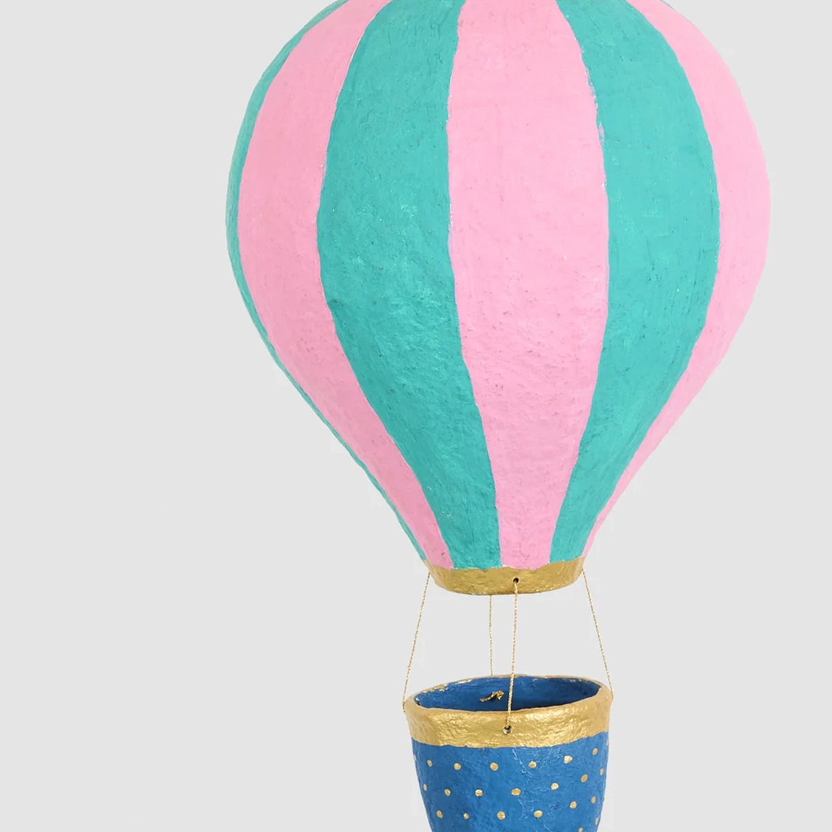Cotton Mâché Hot Air Balloon Hanging Christmas Decoration - 32cm high Pink Multi Stripe