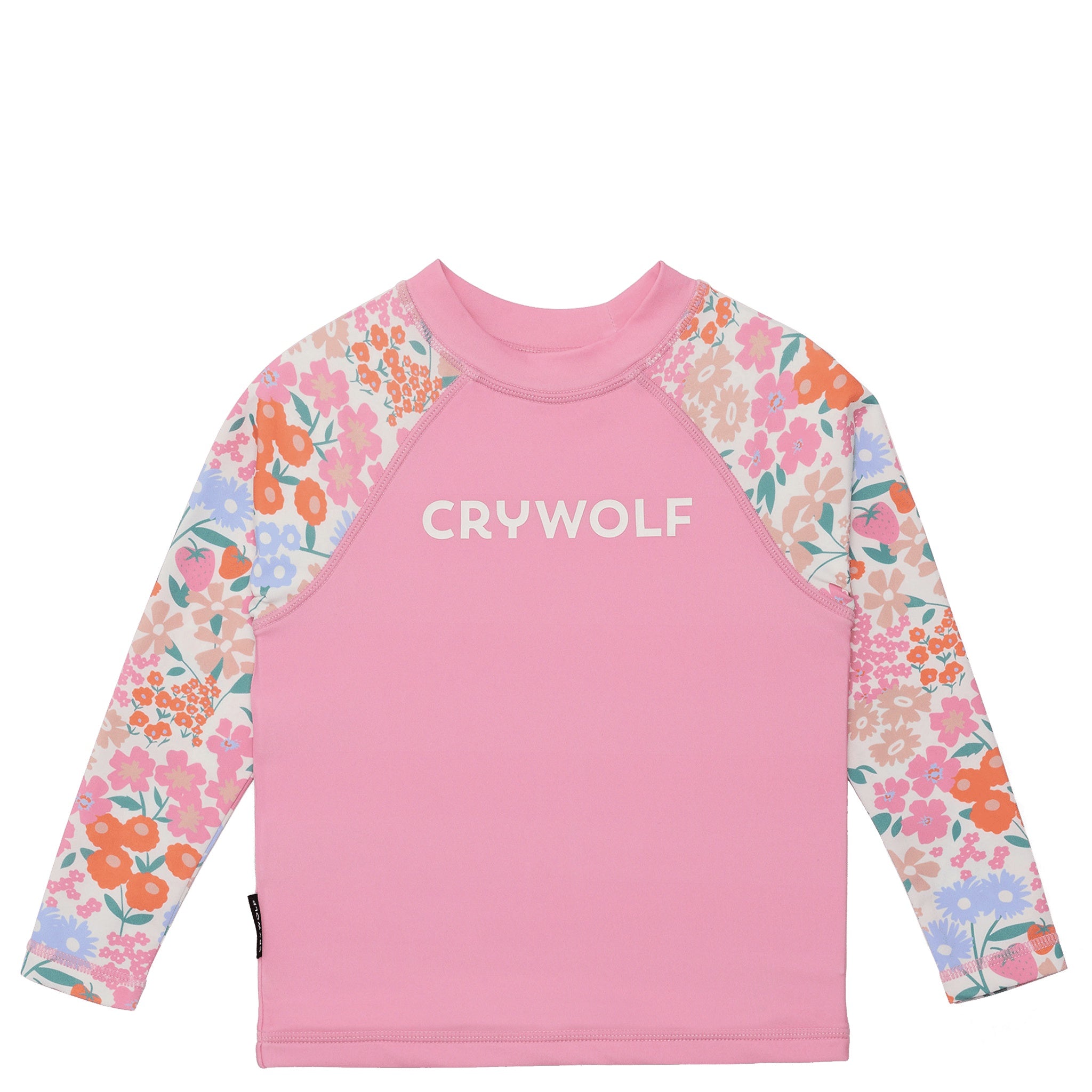 Pink and floral rash vest on a white background