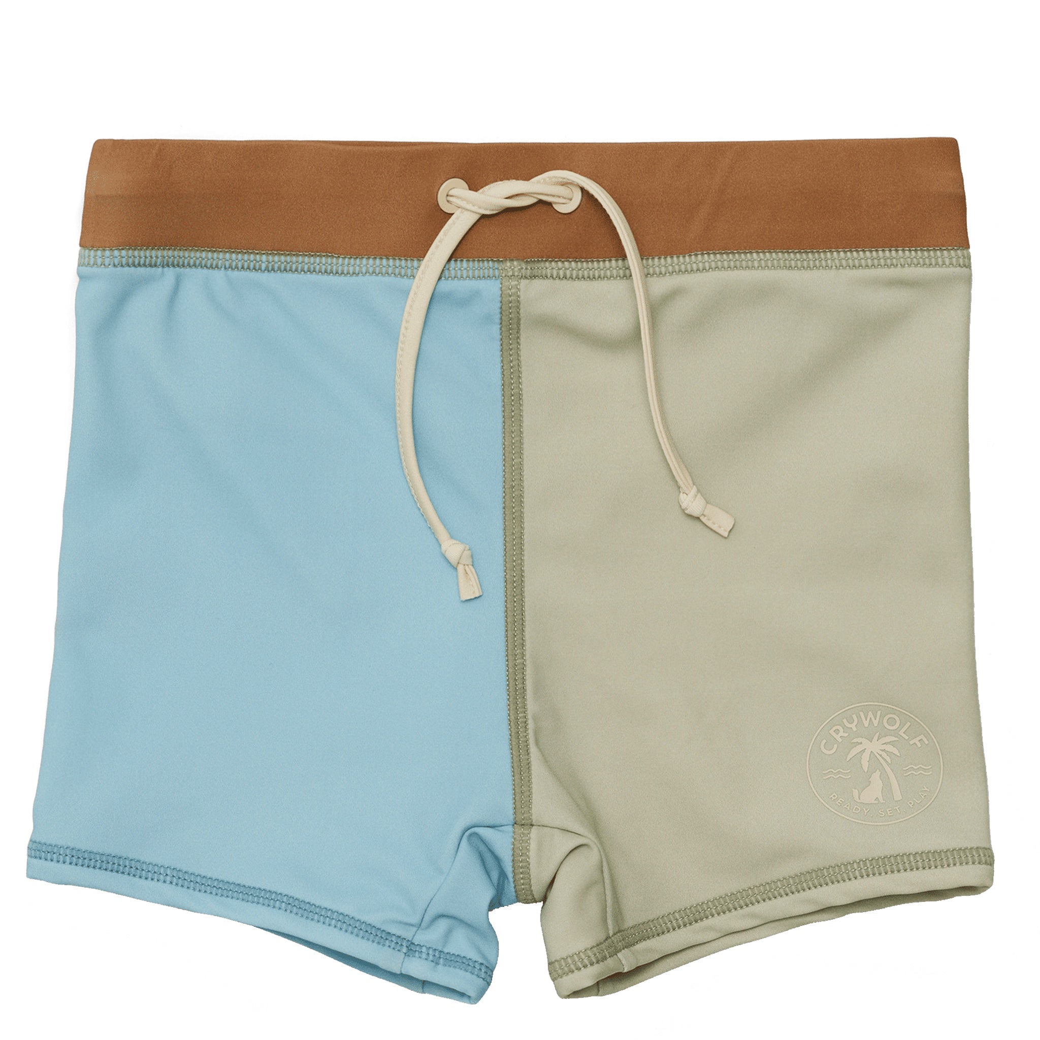 Geometric baby swim shorts in a white background