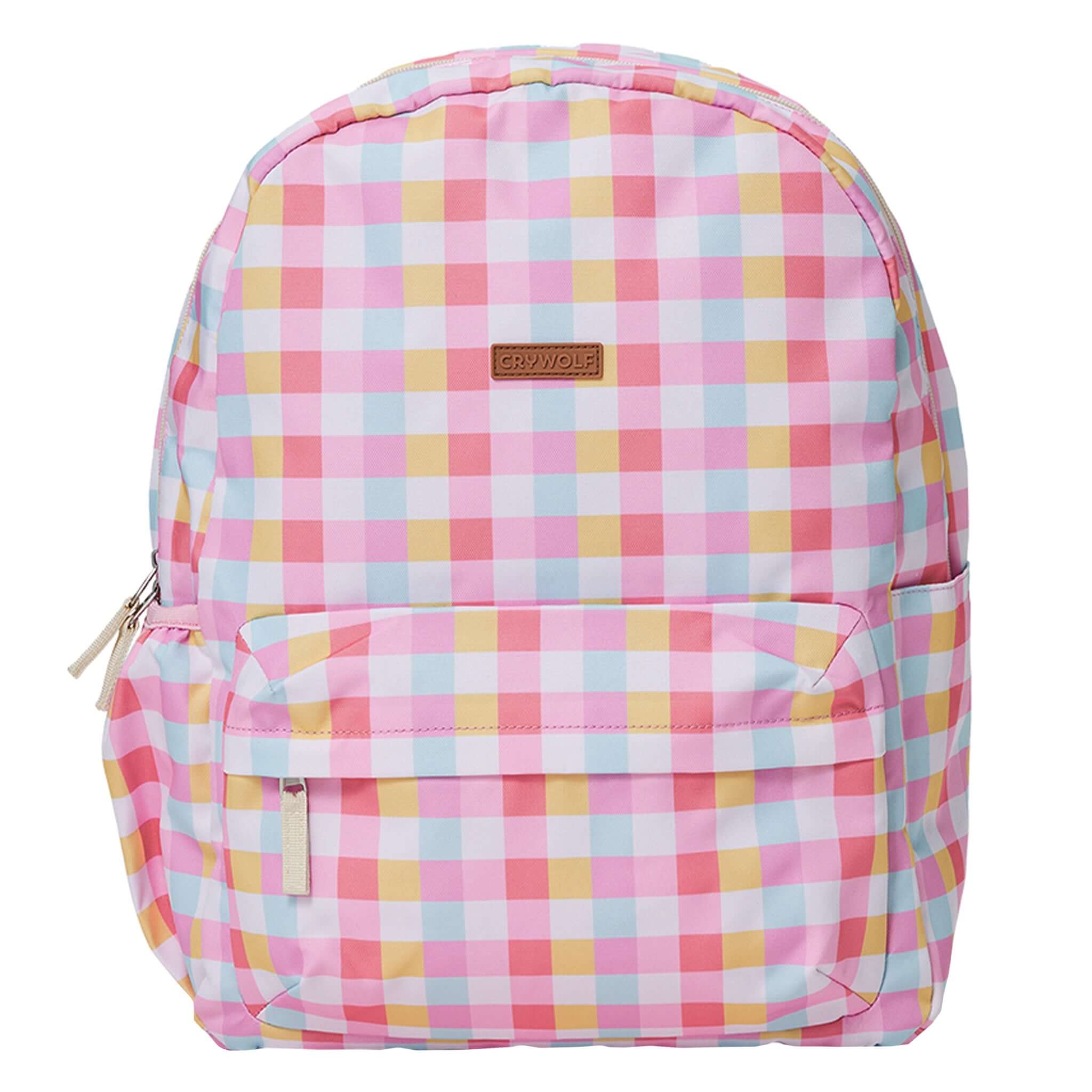 Crywolf Daypack - Pop Gingham in pastel checkered pattern with zippered front pocket
