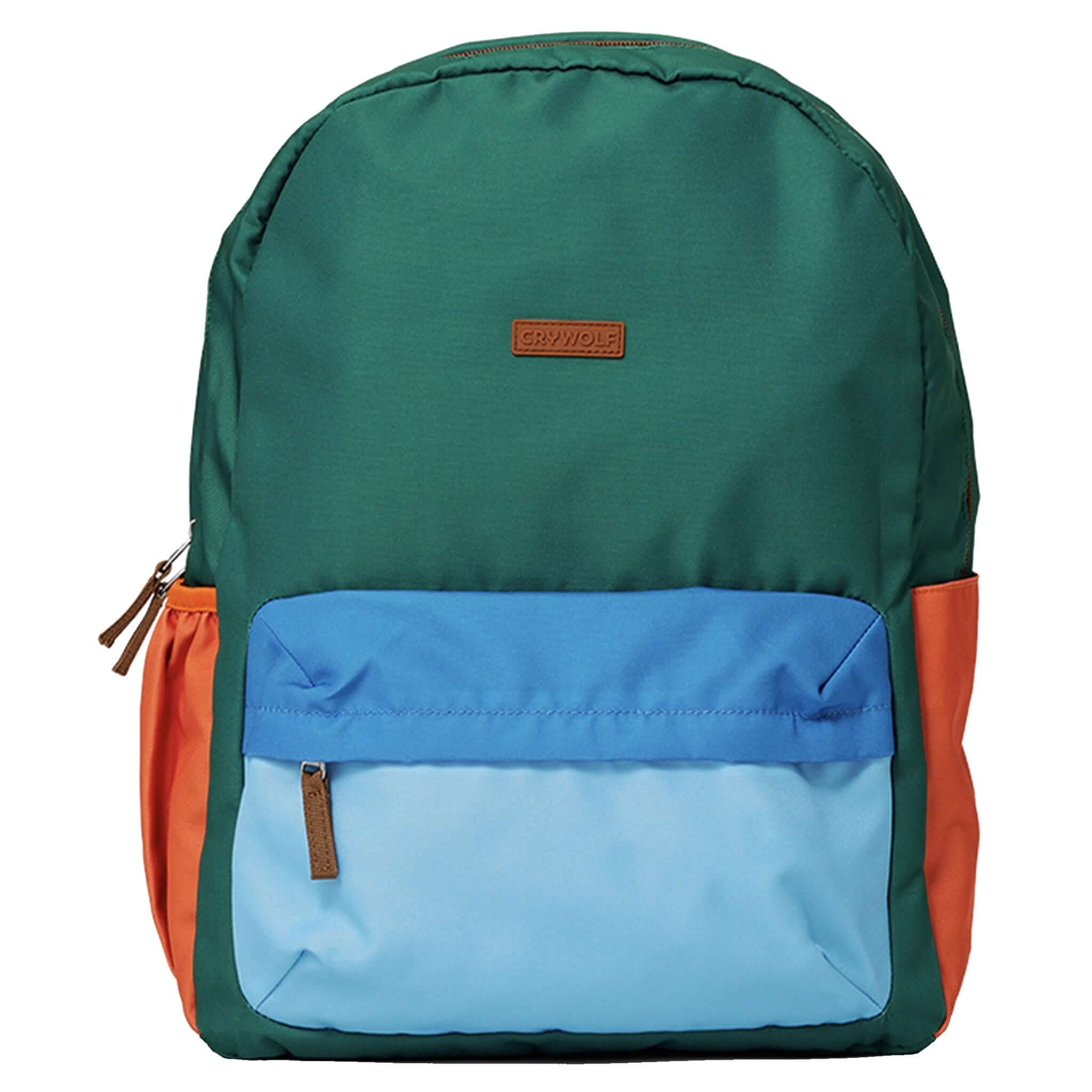 Crywolf Daypack -Seaside Colourblock stylish backpack in green, blue, and orange for everyday adventures.