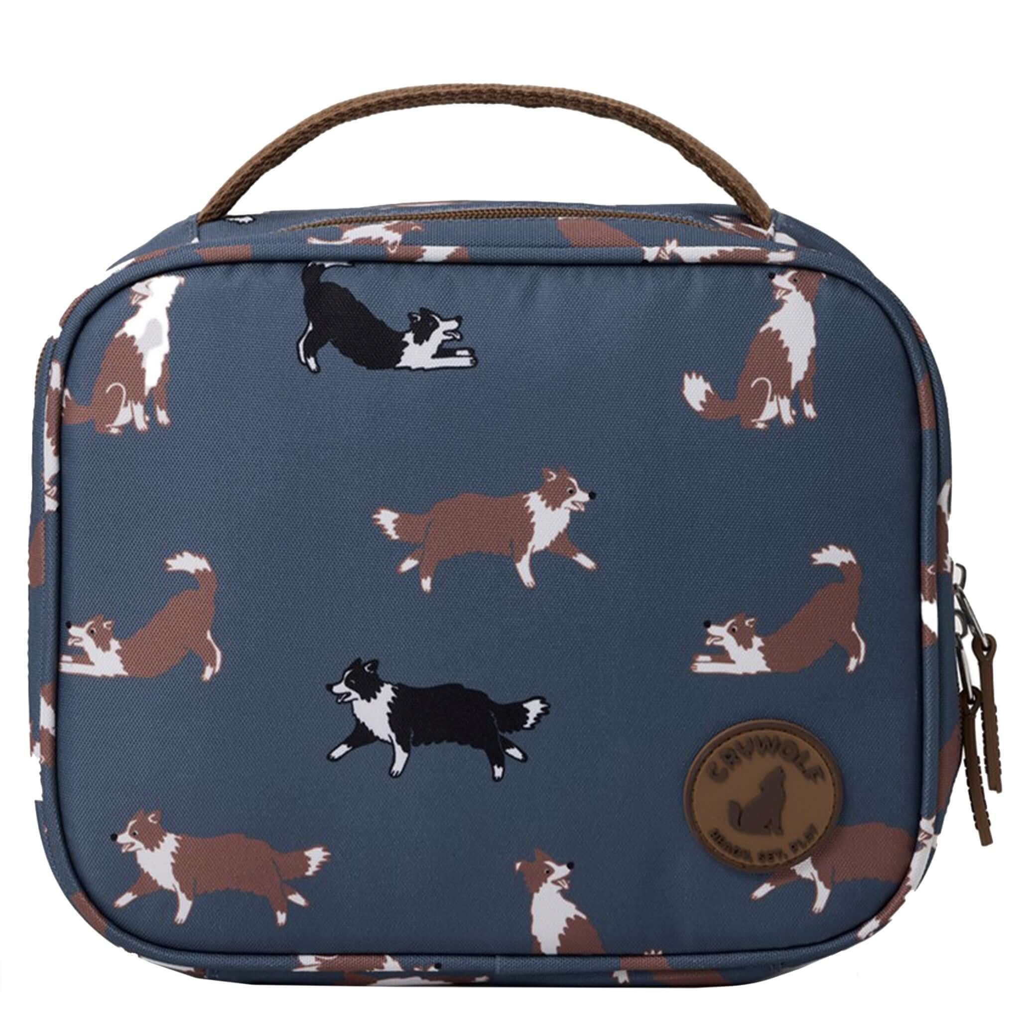Alt Tag: Crywolf Everyday Lunch Bag - Collies insulated kids lunch bag with collie print, water-resistant recycled material, carry handle