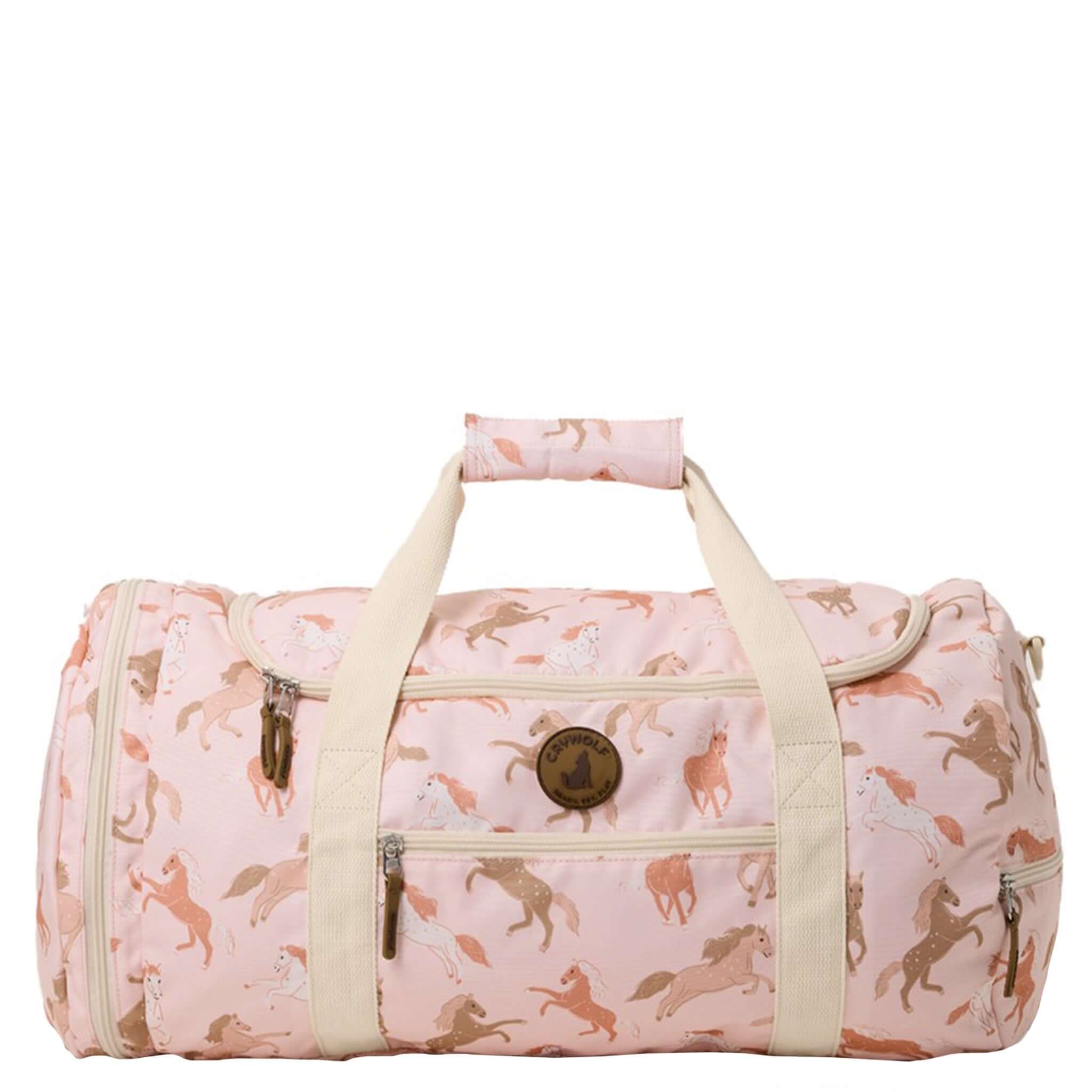 Alt Tag: Crywolf Packable Duffel Bag - Blush Ponies pink pony print packable duffel with shoulder strap, spacious travel and sports bag