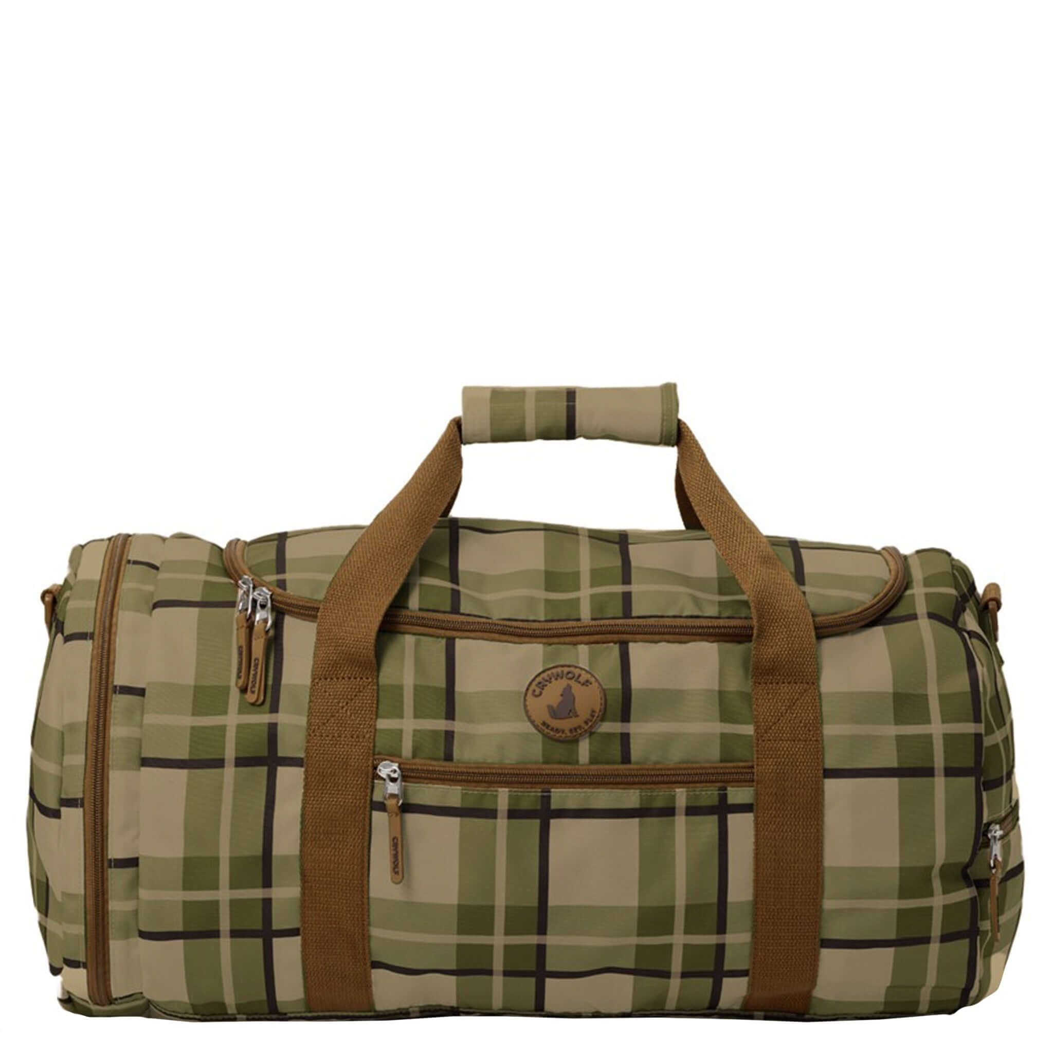 Alt Tag: Crywolf Packable Duffel Bag - Field Plaid packable duffel with wide top opening, multiple compartments and sturdy carry handles