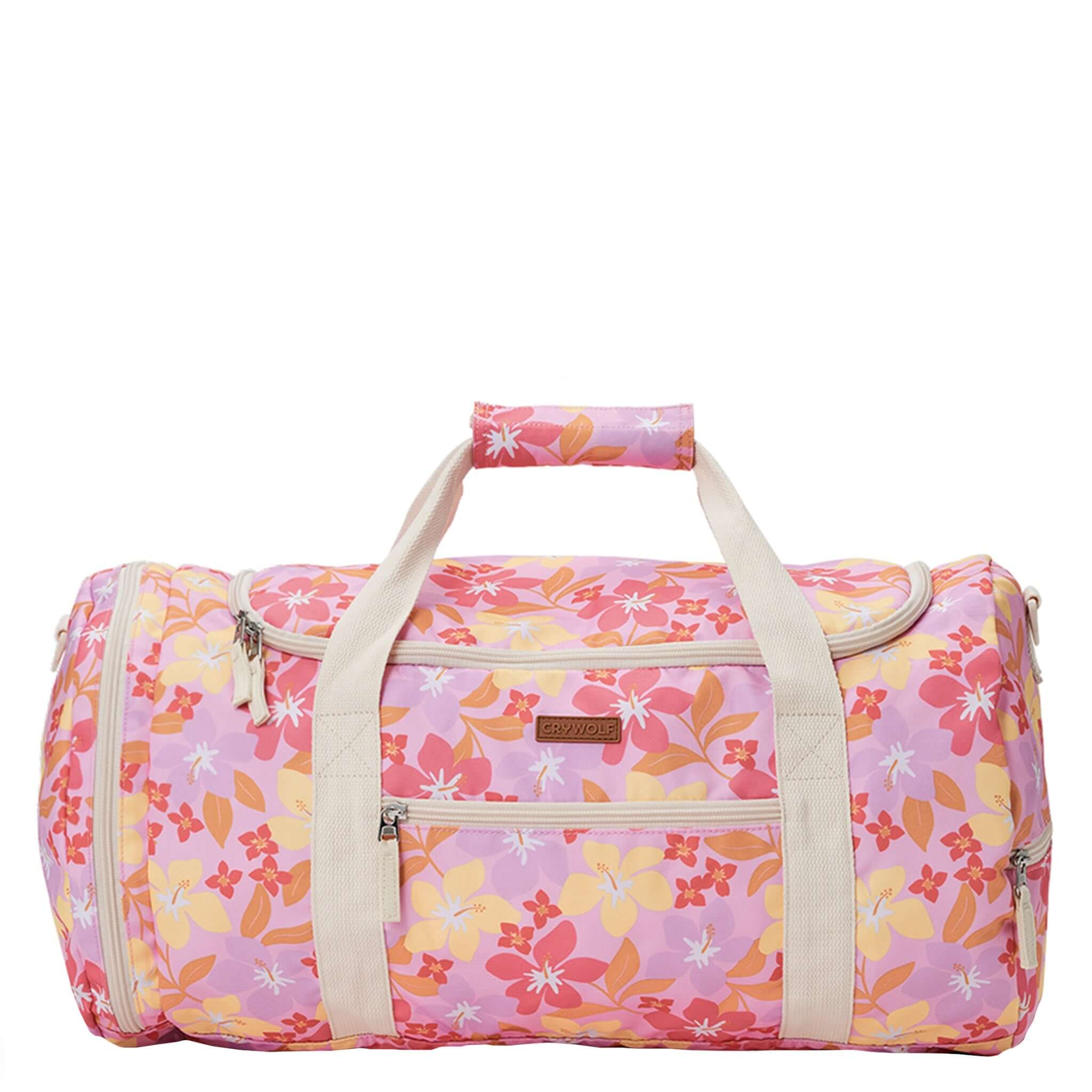 Crywolf Packable Duffel Bag - Hibiscus Daze with floral design and spacious compartments.